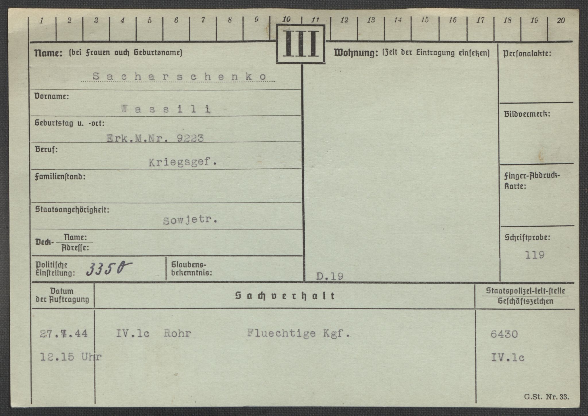 Befehlshaber der Sicherheitspolizei und des SD, AV/RA-RAFA-5969/E/Ea/Eaa/L0009: Register over norske fanger i Møllergata 19: Ru-Sy, 1940-1945, p. 230