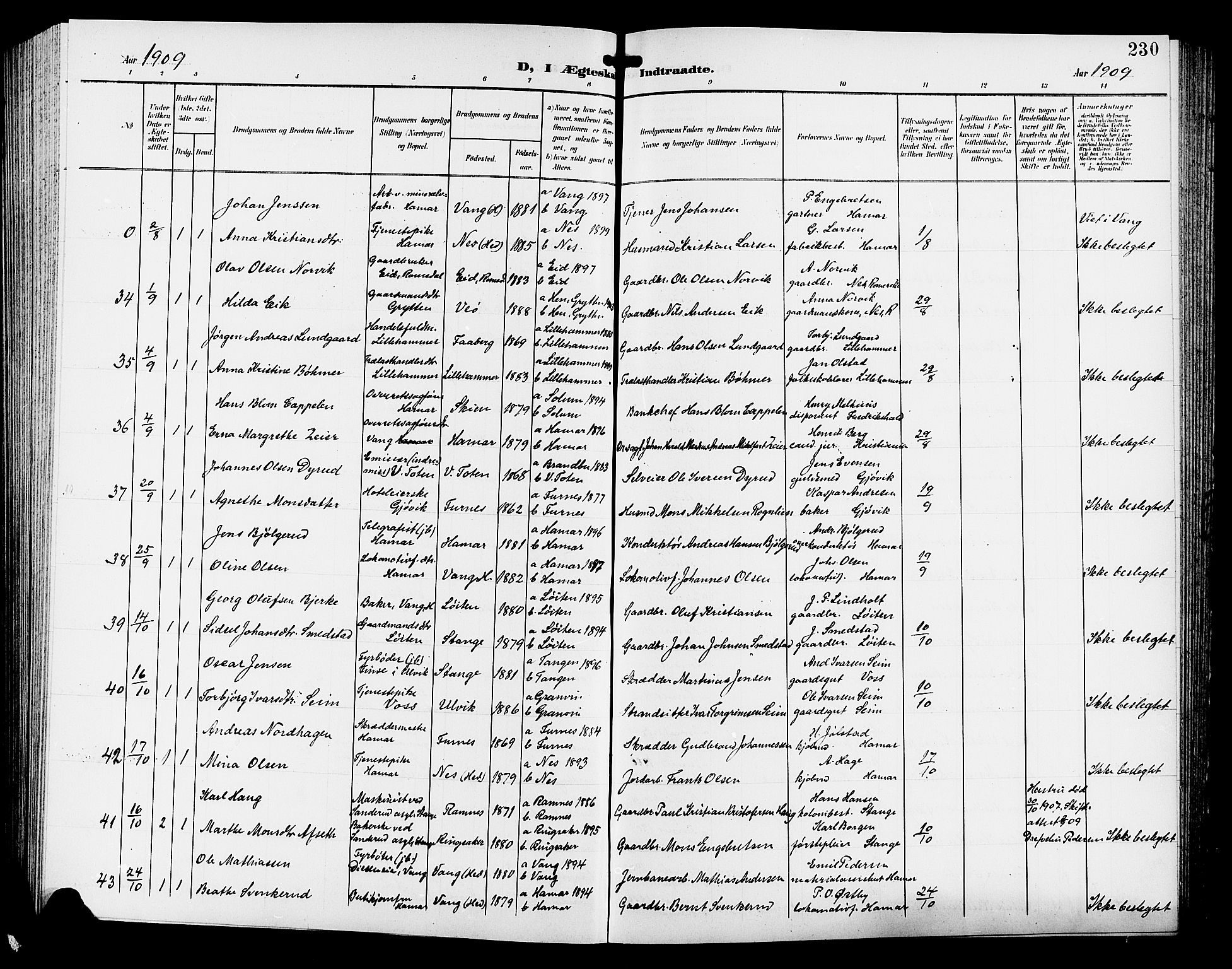 Hamar prestekontor, SAH/DOMPH-002/H/Ha/Hab/L0001: Parish register (copy) no. 1, 1899-1914, p. 230