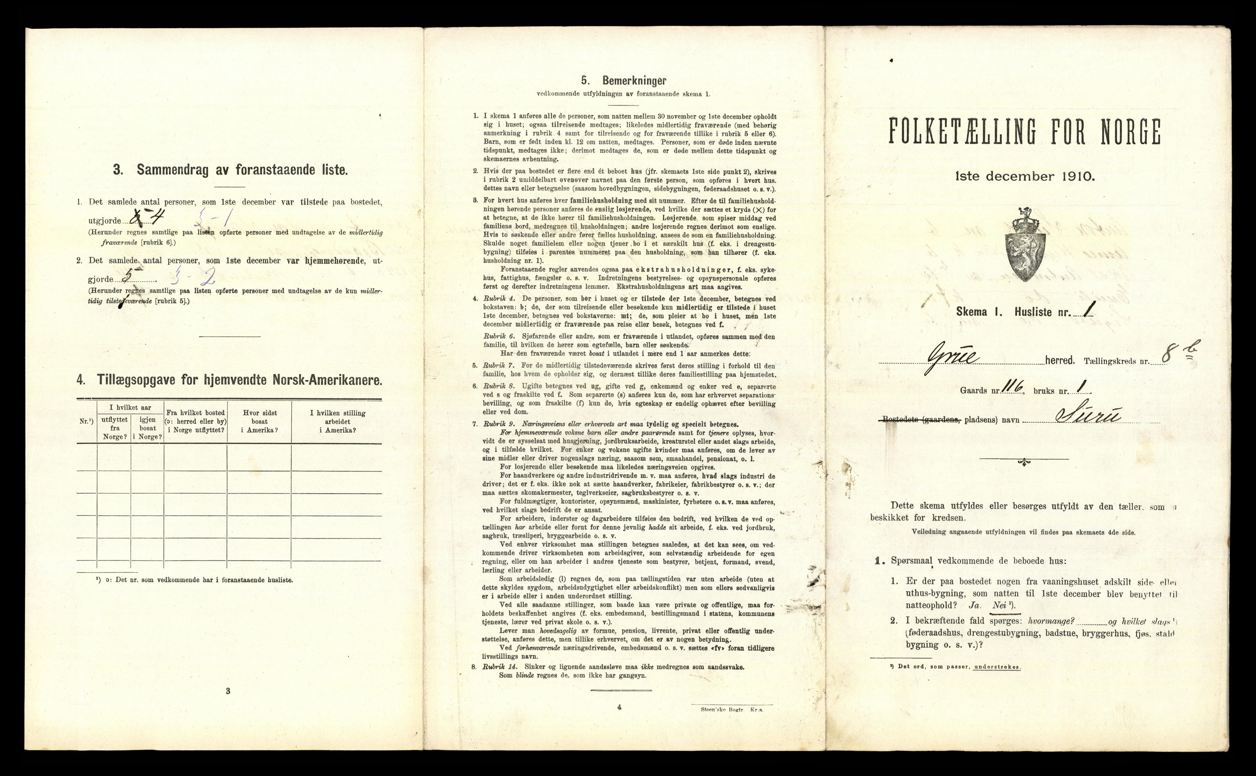 RA, 1910 census for Grue, 1910, p. 1329