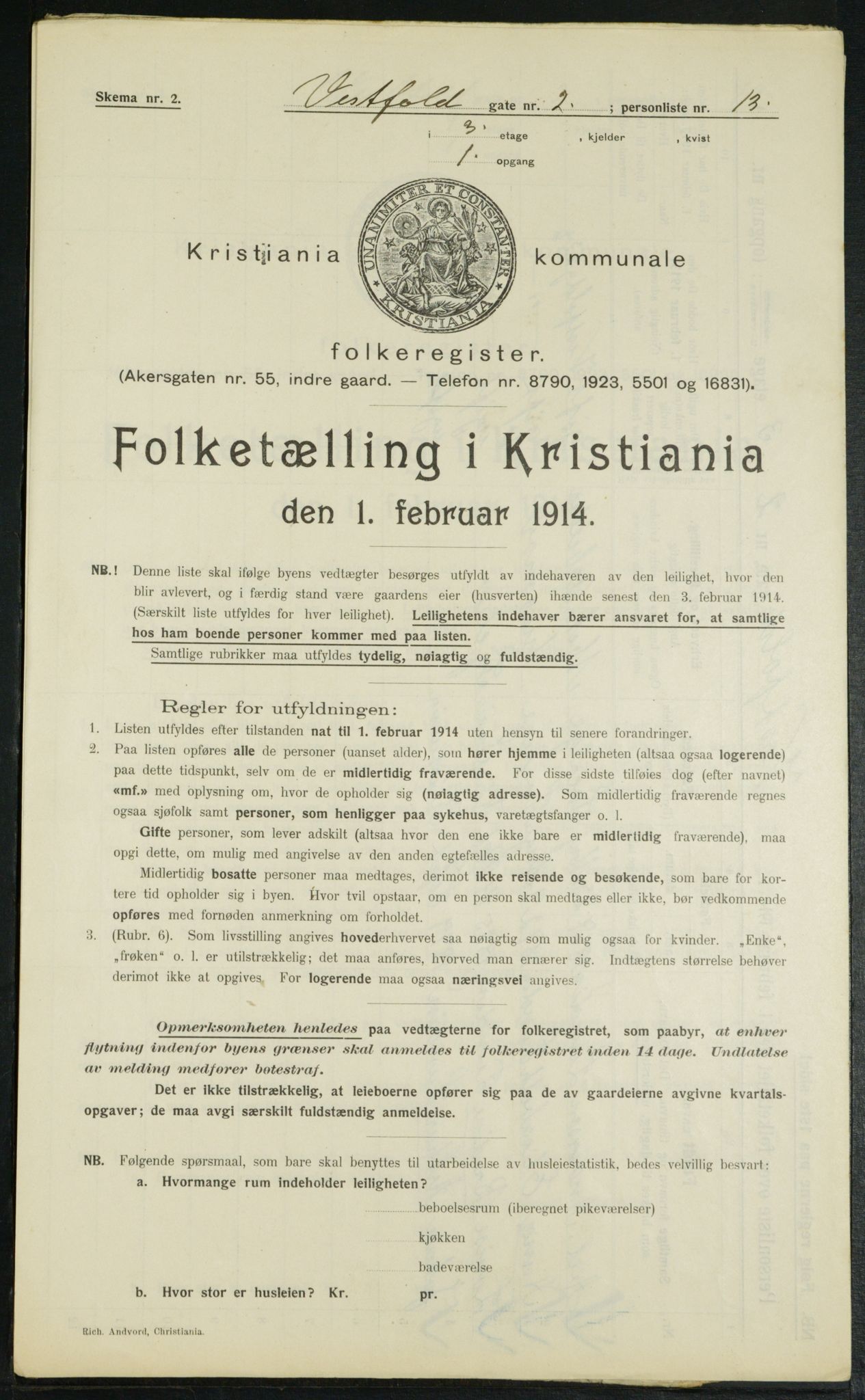 OBA, Municipal Census 1914 for Kristiania, 1914, p. 123464