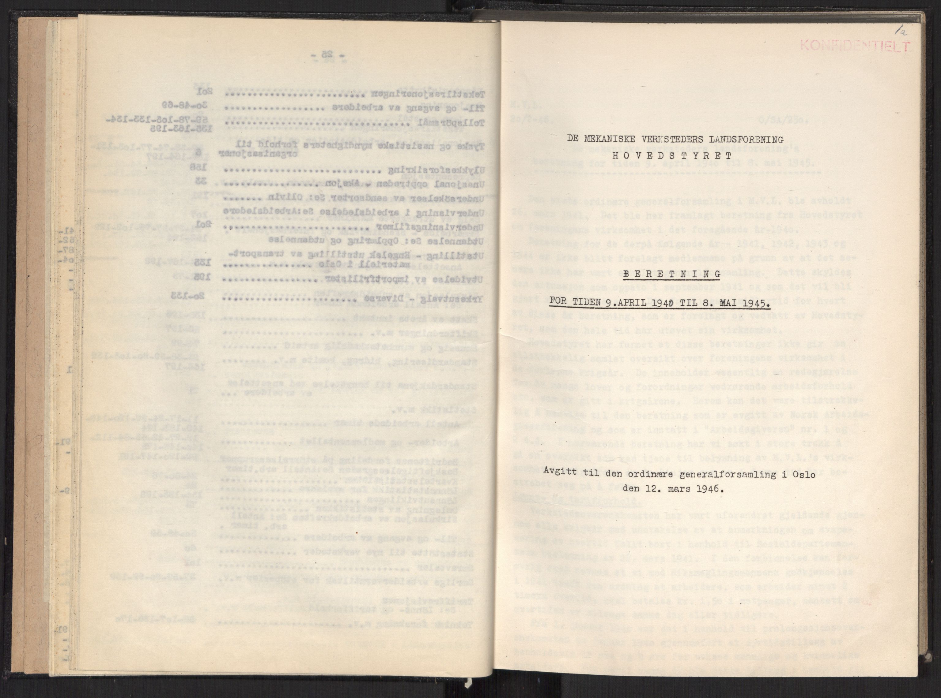 Teknologibedriftenes Landsforening TBL, AV/RA-PA-1700/A/Ad/L0007: Årsberetning med register, 1940-1951, p. 1a