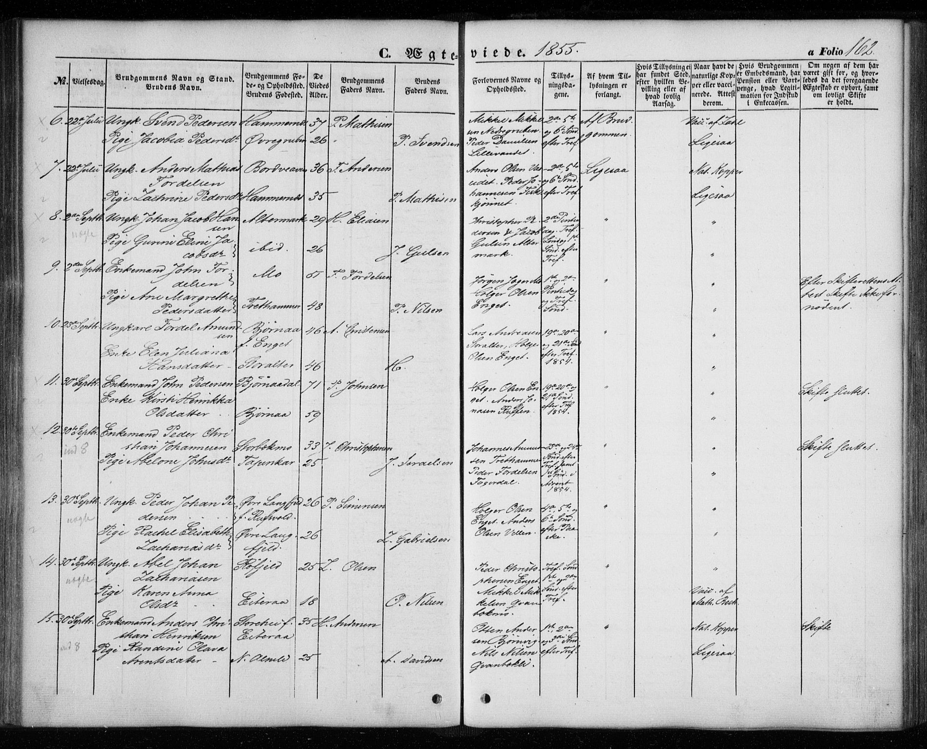 Ministerialprotokoller, klokkerbøker og fødselsregistre - Nordland, AV/SAT-A-1459/827/L0392: Parish register (official) no. 827A04, 1853-1866, p. 162