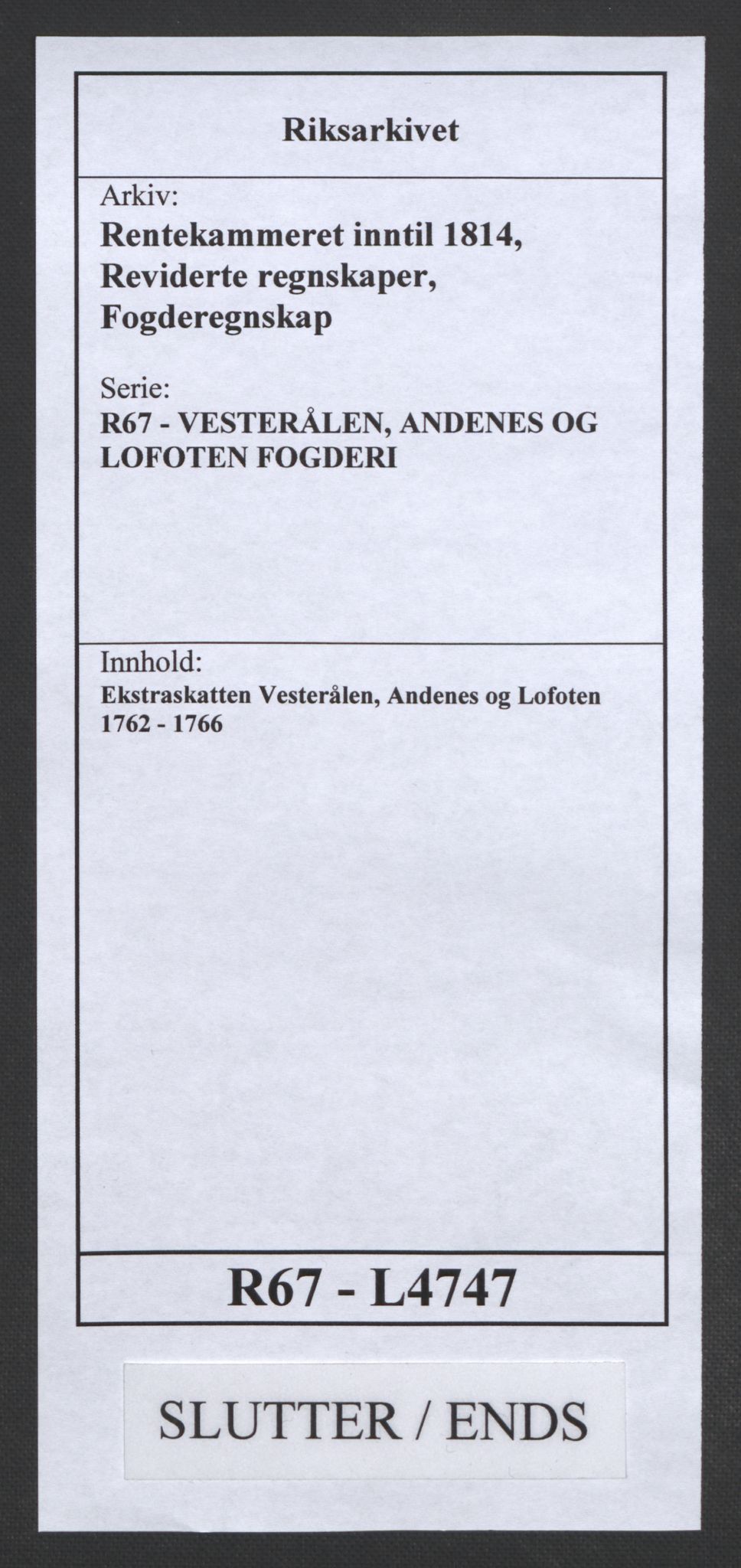 Rentekammeret inntil 1814, Reviderte regnskaper, Fogderegnskap, AV/RA-EA-4092/R67/L4747: Ekstraskatten Vesterålen, Andenes og Lofoten, 1762-1766, p. 494