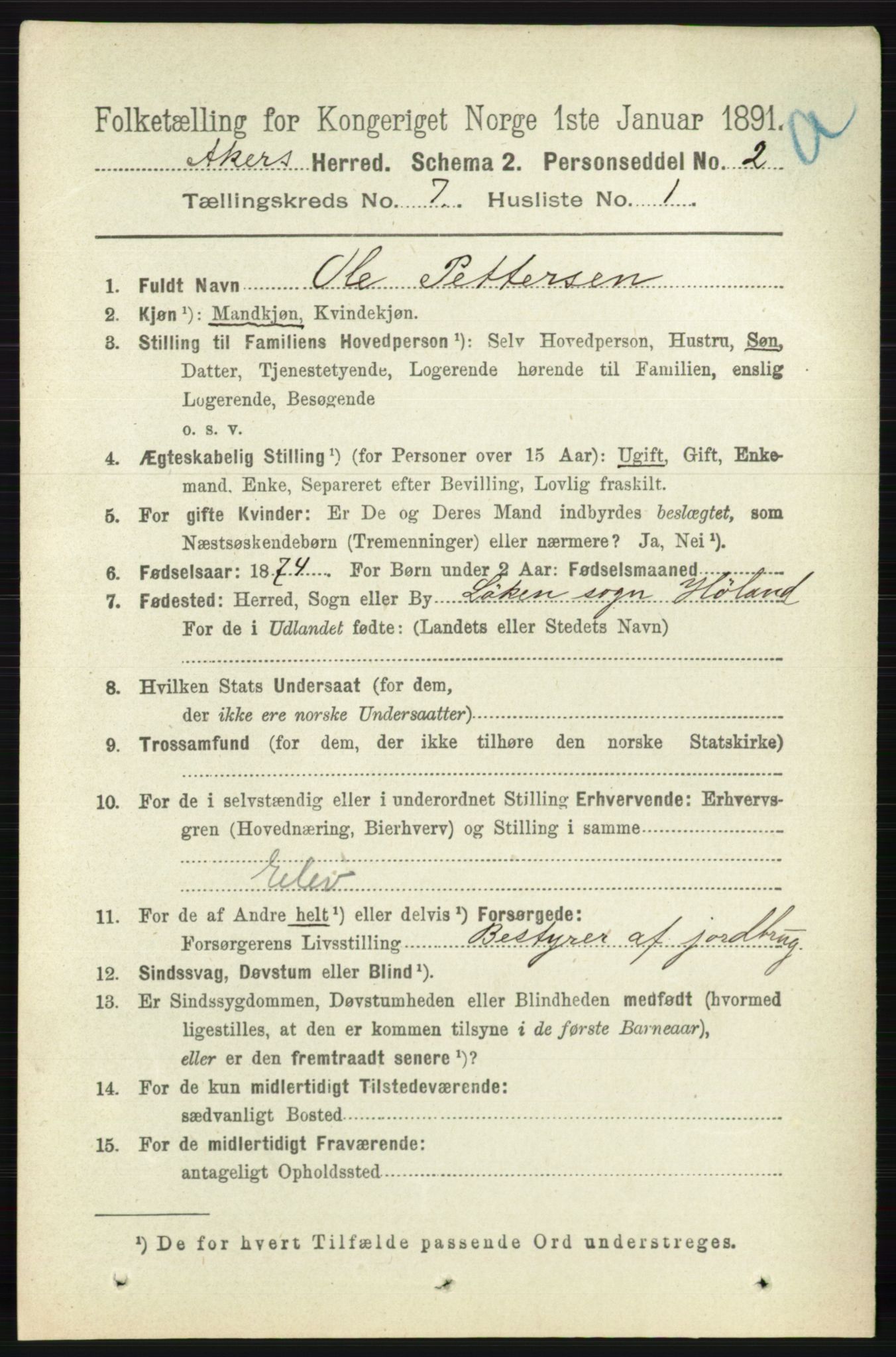 RA, 1891 census for 0218 Aker, 1891, p. 6241