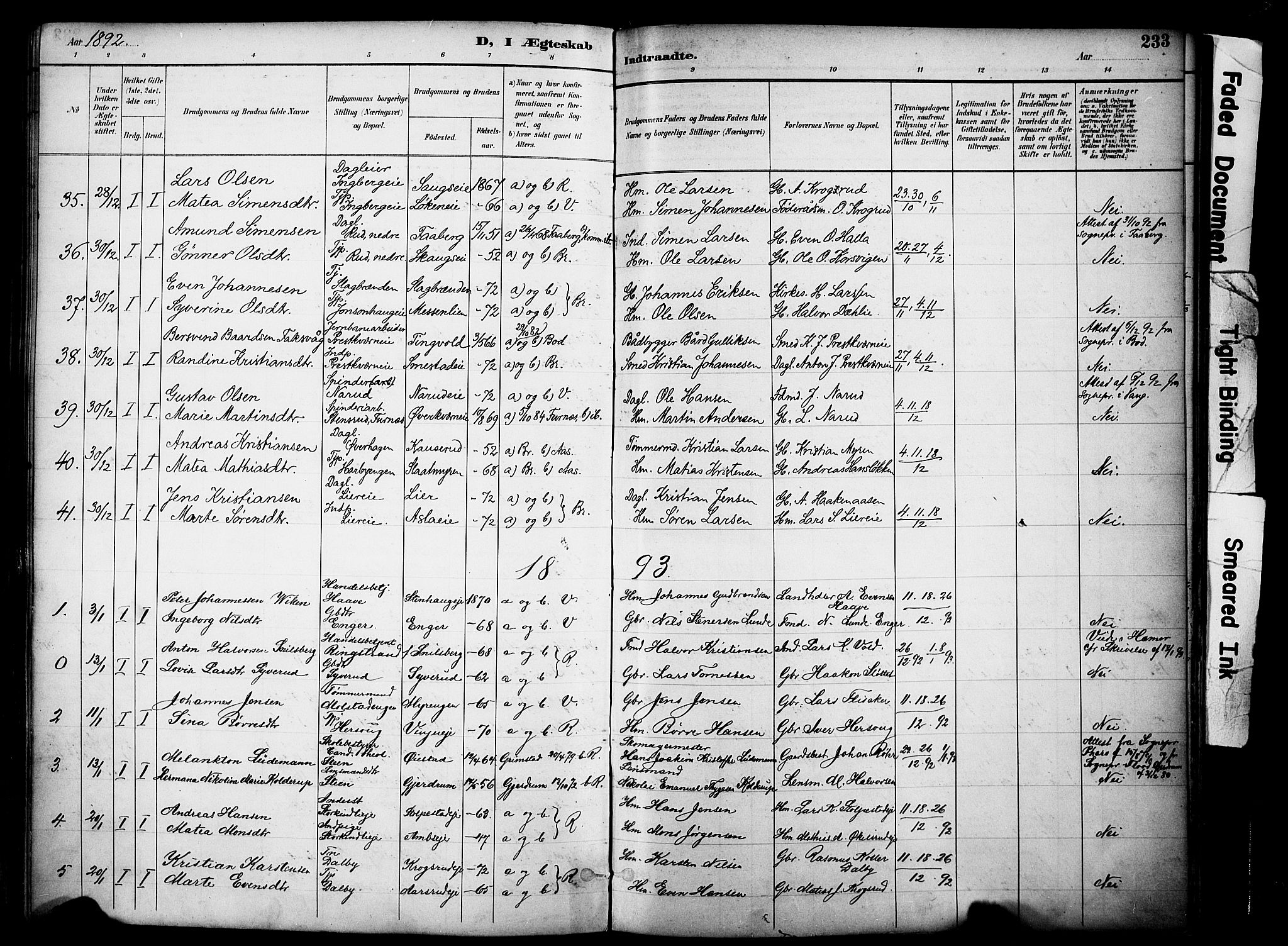 Ringsaker prestekontor, SAH/PREST-014/K/Ka/L0017: Parish register (official) no. 17, 1891-1902, p. 233