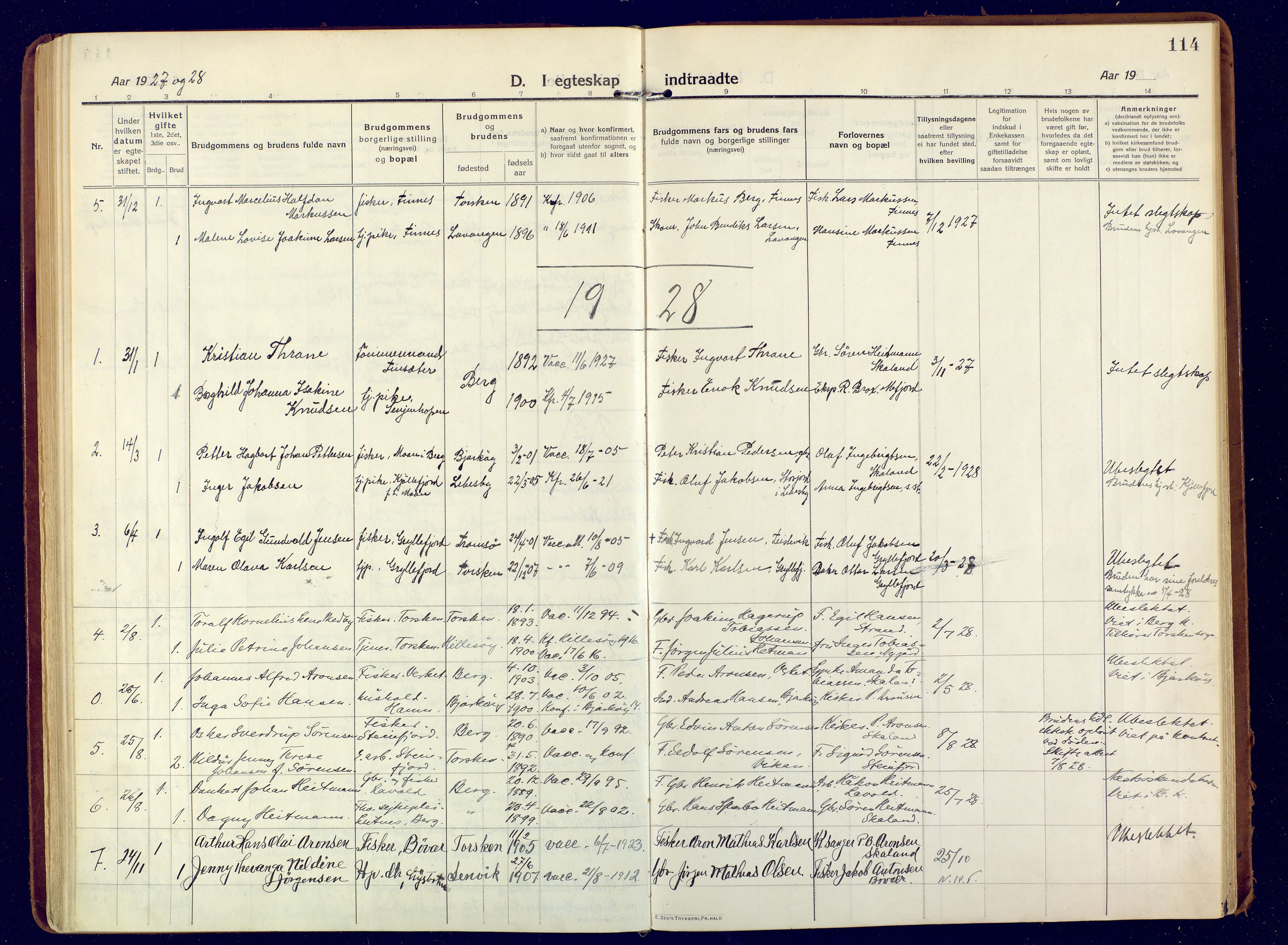 Berg sokneprestkontor, SATØ/S-1318/G/Ga/Gaa: Parish register (official) no. 9, 1916-1928, p. 114