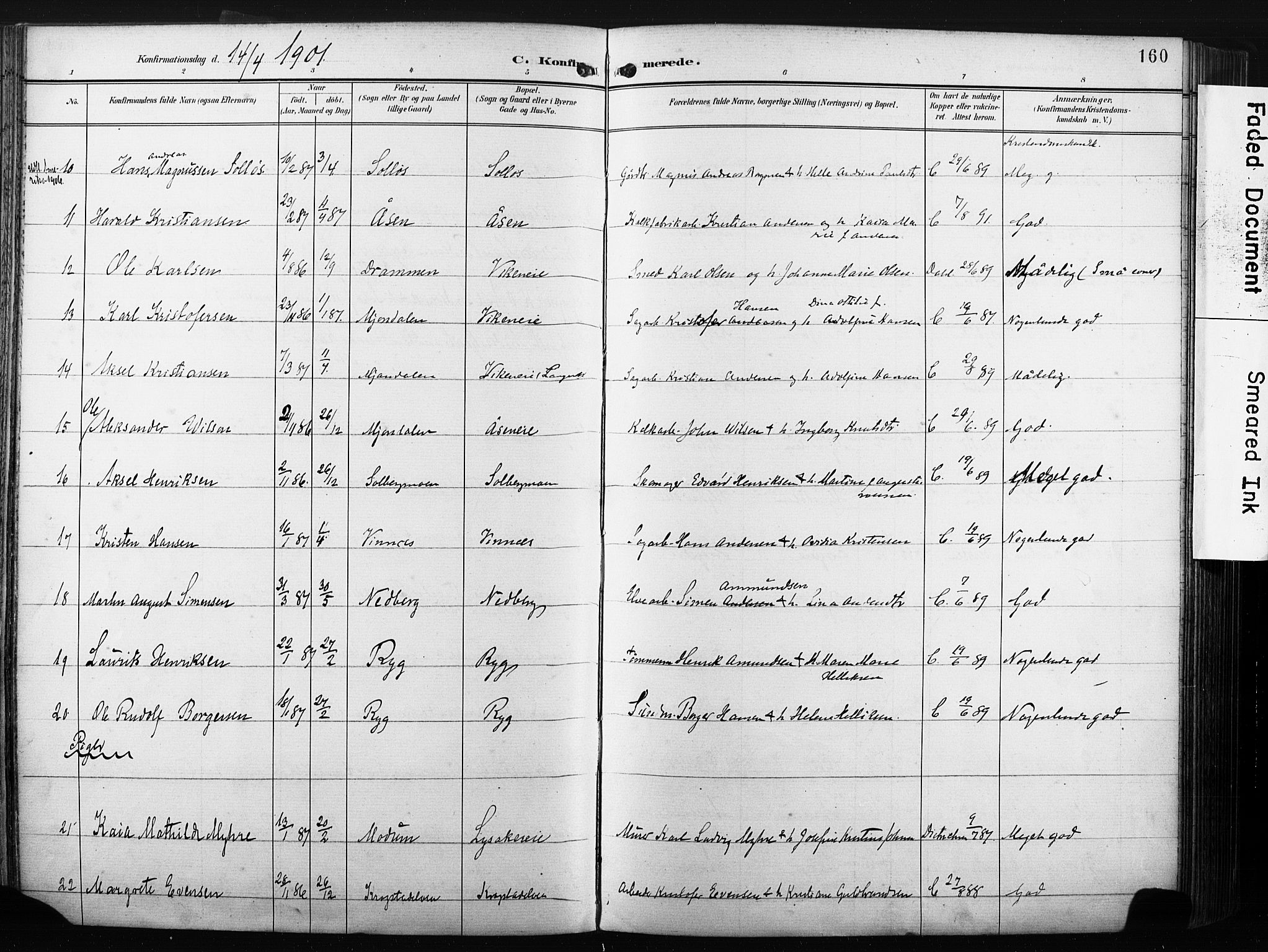 Nedre Eiker kirkebøker, SAKO/A-612/F/Fa/L0005: Parish register (official) no. 5, 1898-1905, p. 160