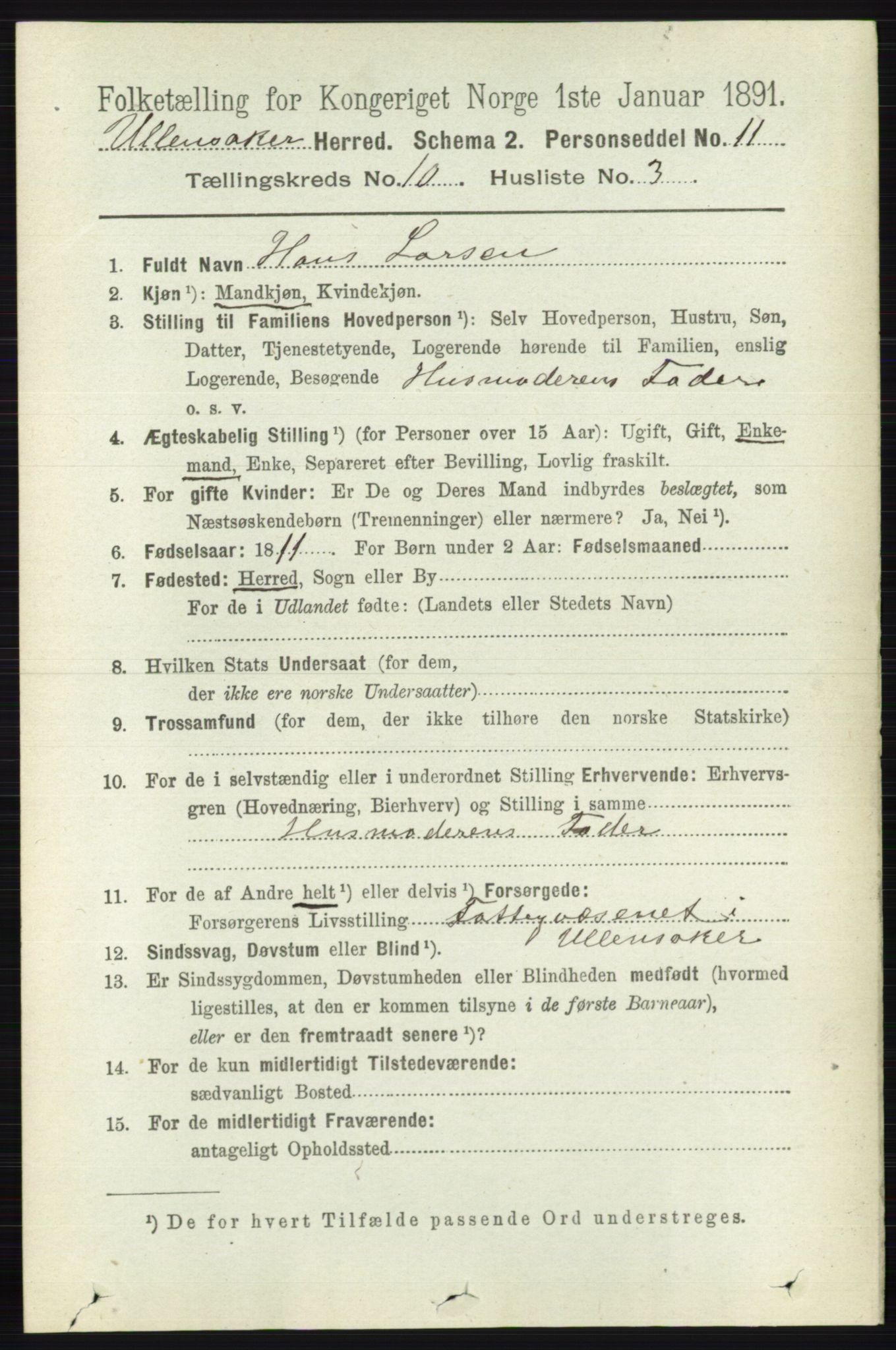RA, 1891 census for 0235 Ullensaker, 1891, p. 4532