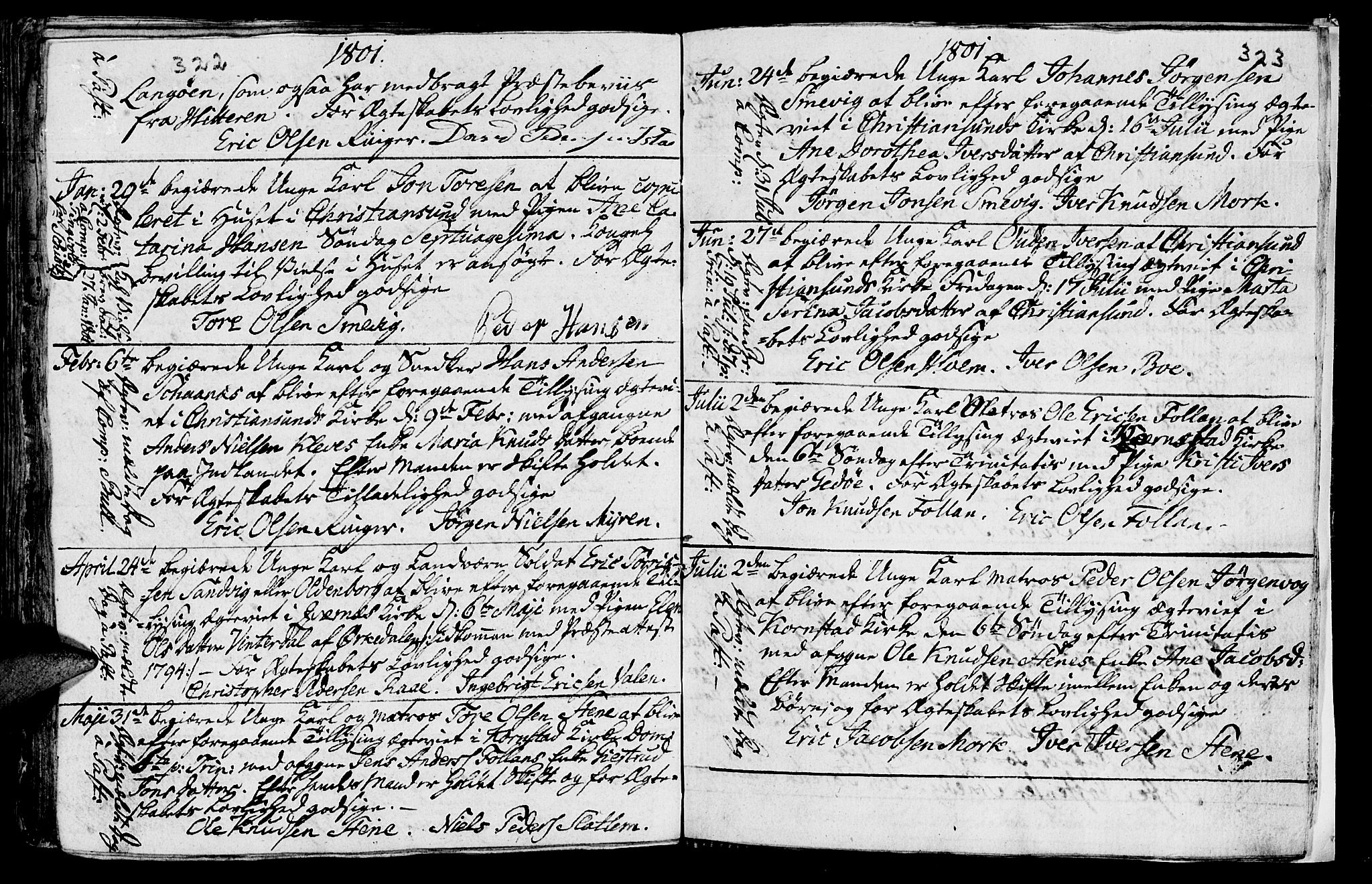 Ministerialprotokoller, klokkerbøker og fødselsregistre - Møre og Romsdal, AV/SAT-A-1454/568/L0794: Parish register (official) no. 568A03, 1764-1801, p. 322-323