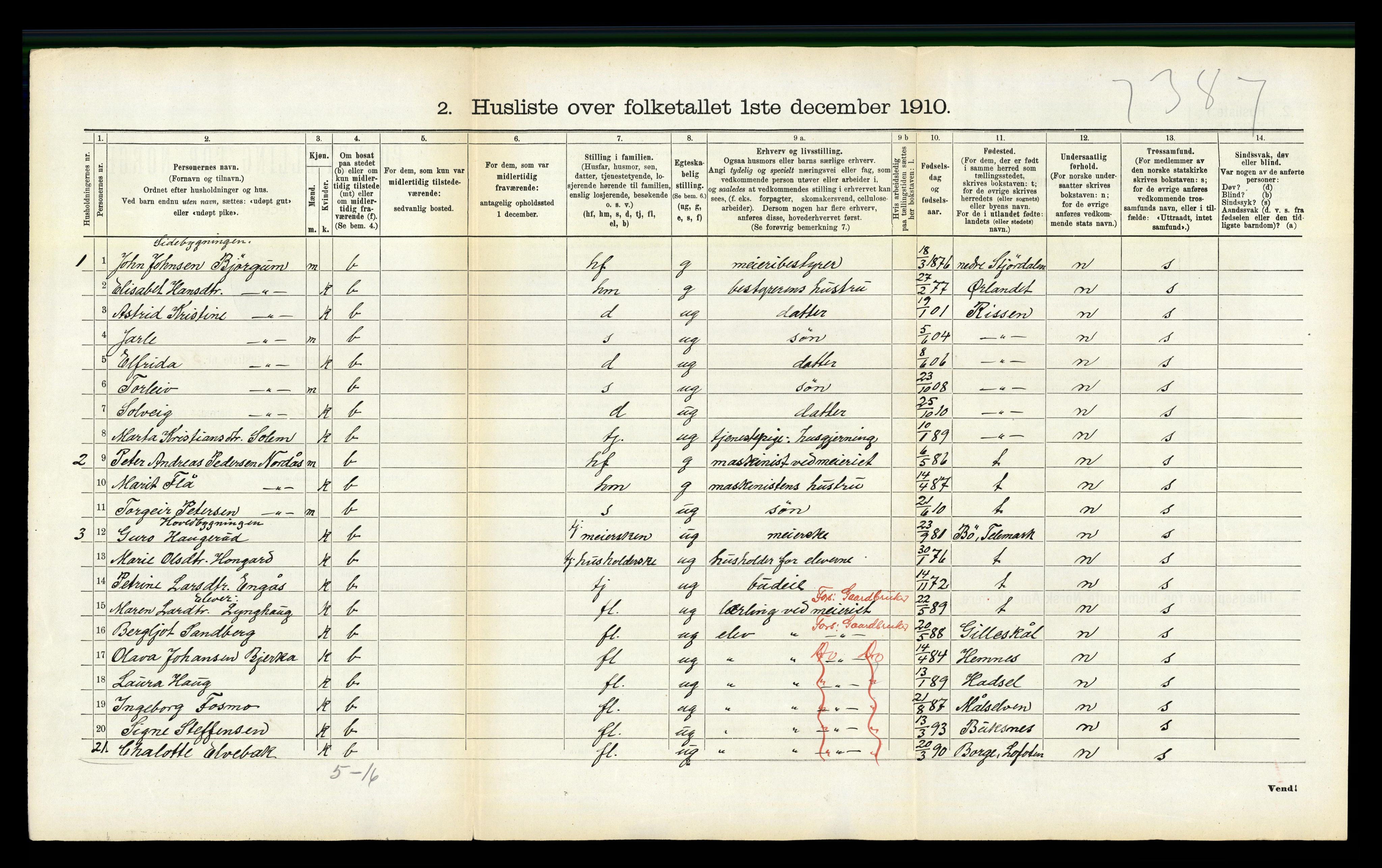 RA, 1910 census for Vefsn, 1910, p. 557