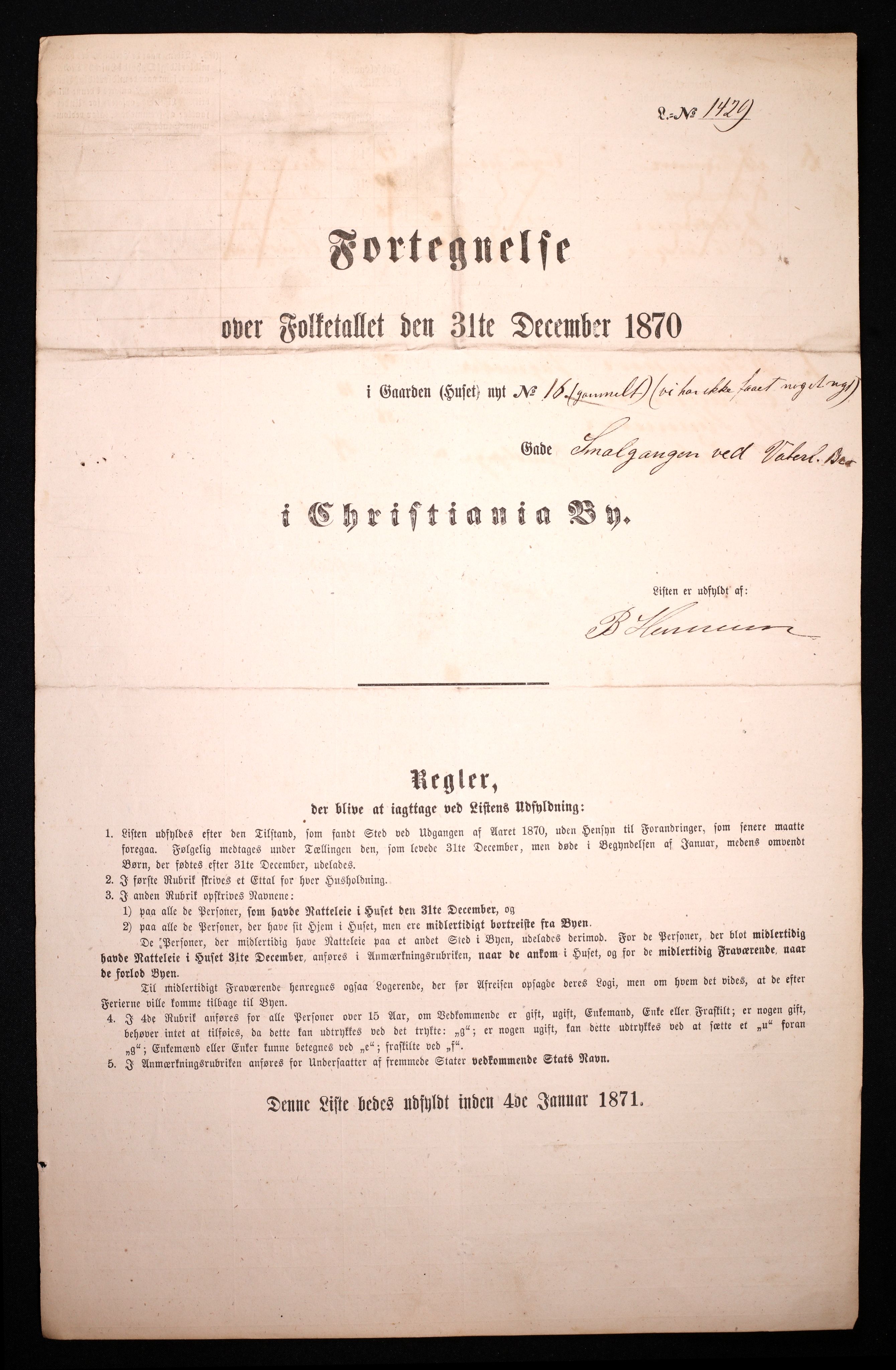 RA, 1870 census for 0301 Kristiania, 1870, p. 3495