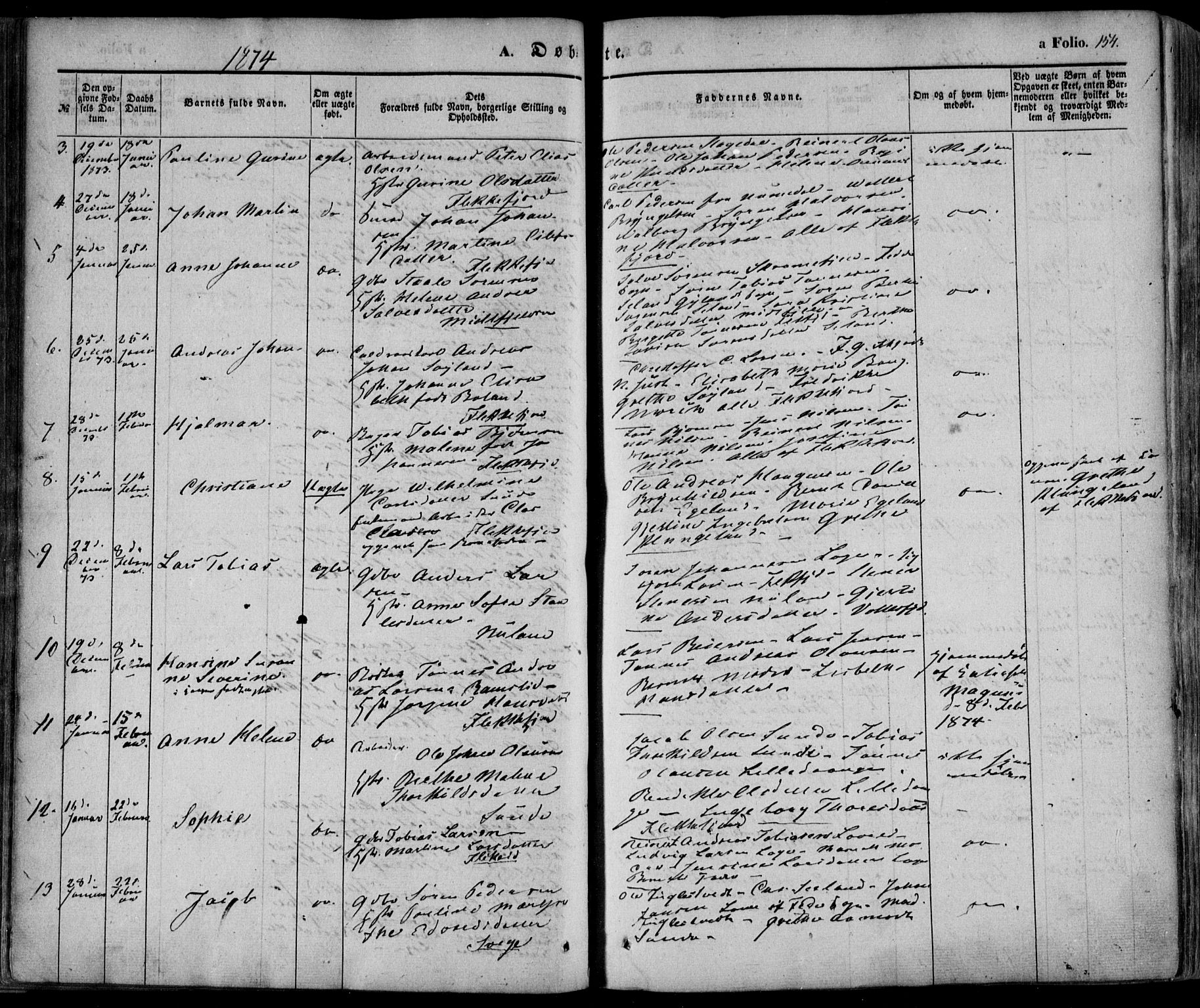 Flekkefjord sokneprestkontor, AV/SAK-1111-0012/F/Fa/Fac/L0005: Parish register (official) no. A 5, 1849-1875, p. 154