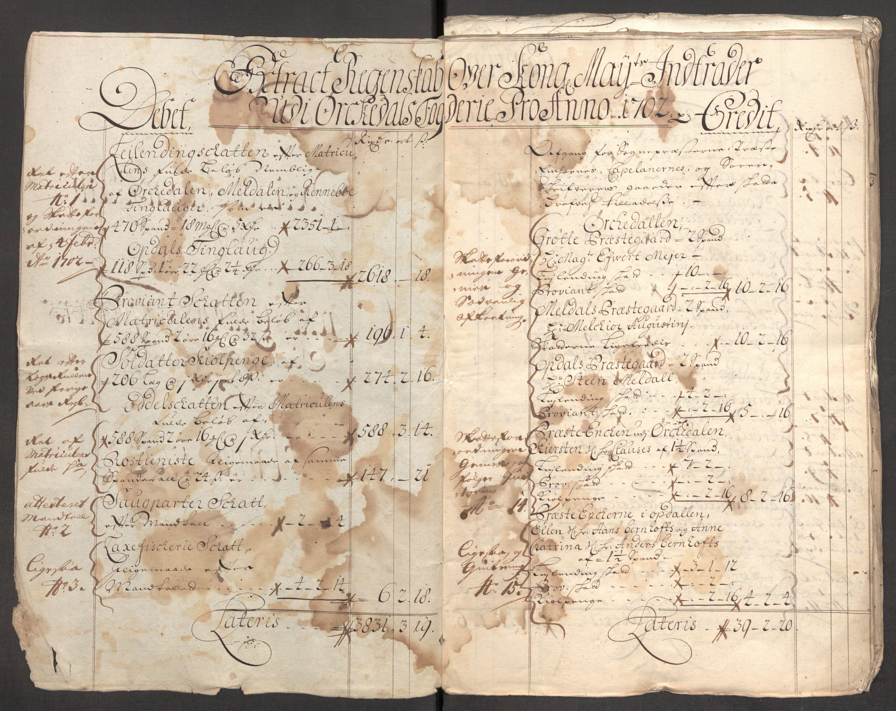Rentekammeret inntil 1814, Reviderte regnskaper, Fogderegnskap, RA/EA-4092/R60/L3952: Fogderegnskap Orkdal og Gauldal, 1702, p. 4