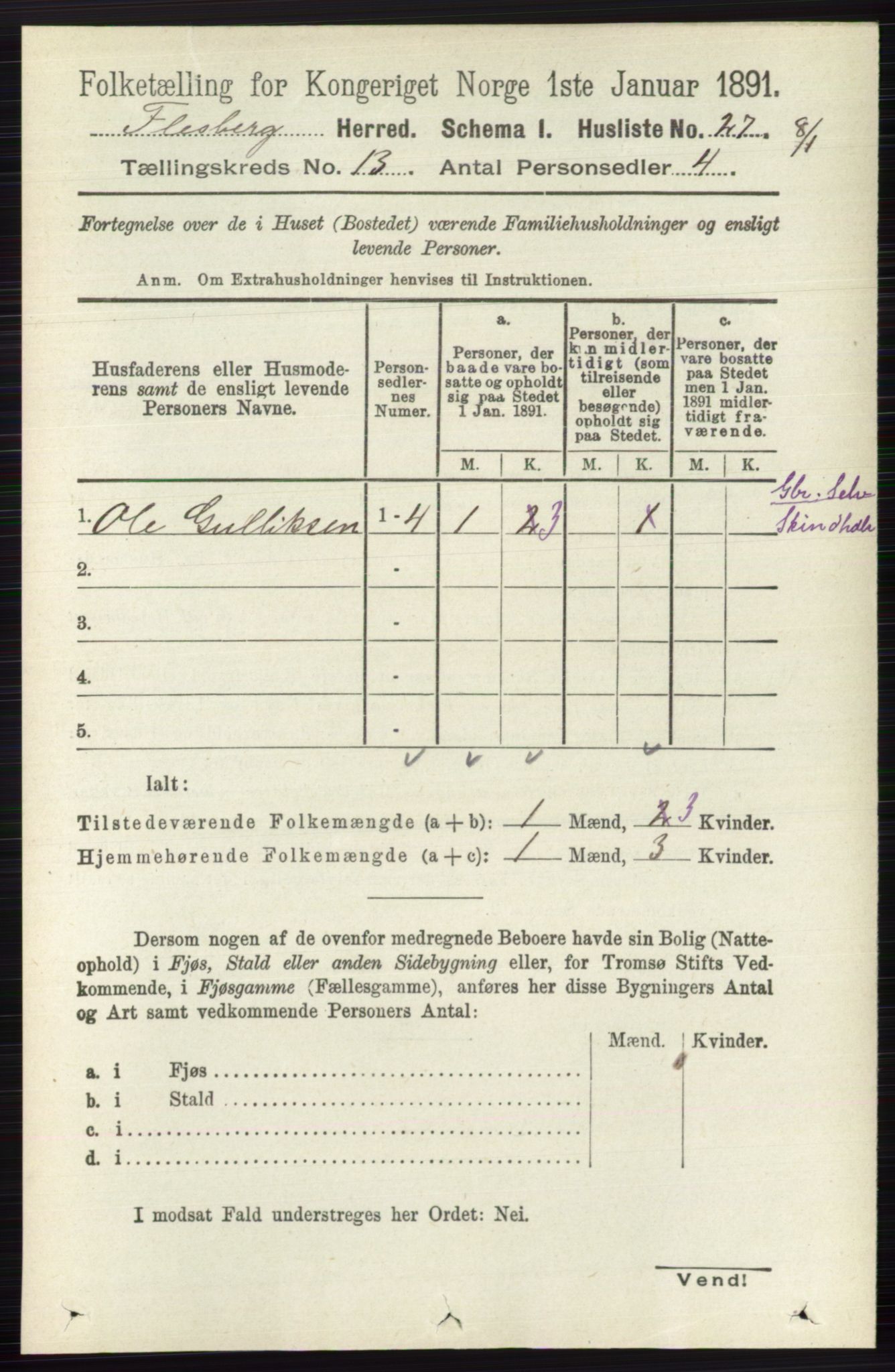 RA, 1891 census for 0631 Flesberg, 1891, p. 2211