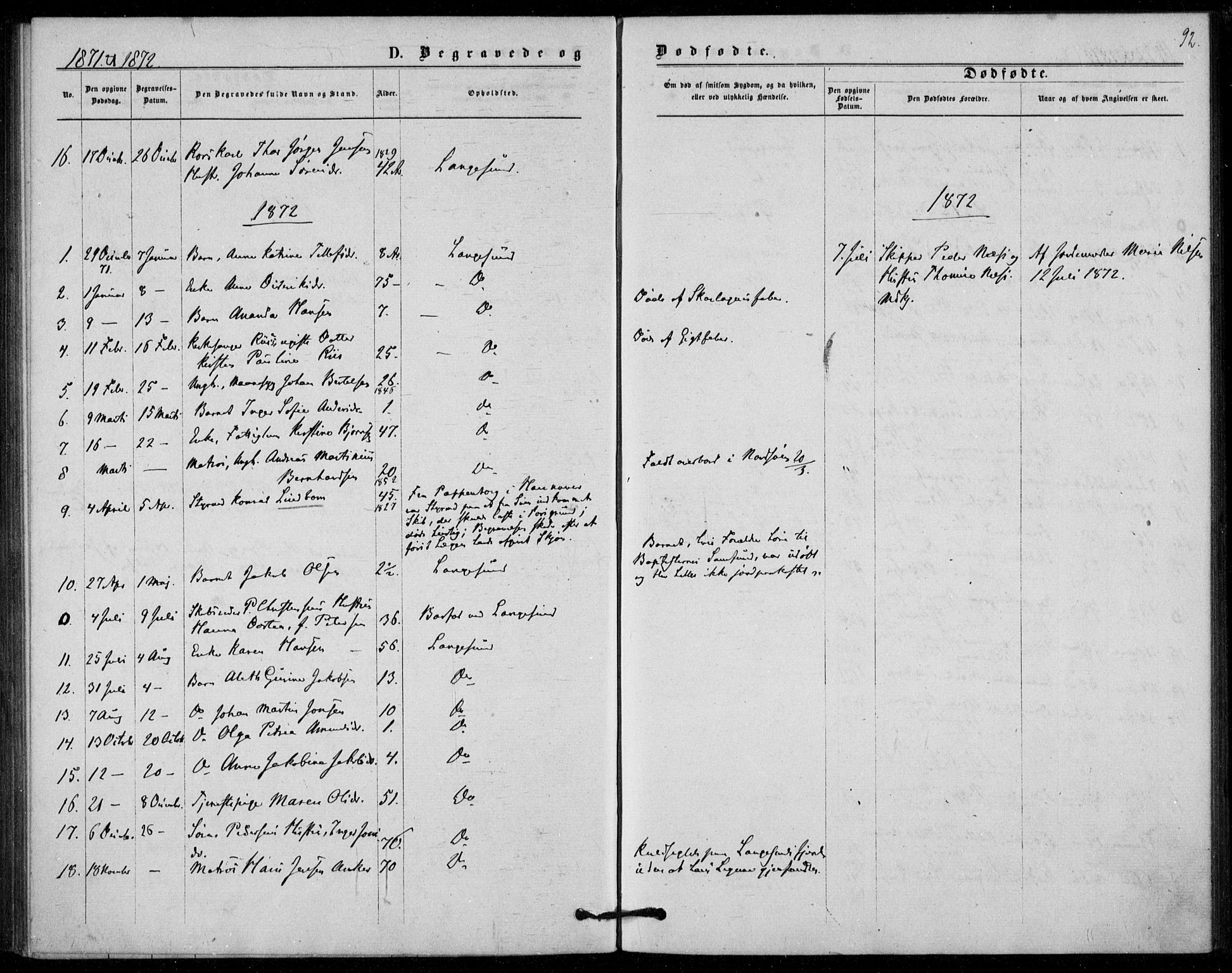 Langesund kirkebøker, SAKO/A-280/F/Fa/L0001: Parish register (official) no. 1, 1870-1877, p. 92