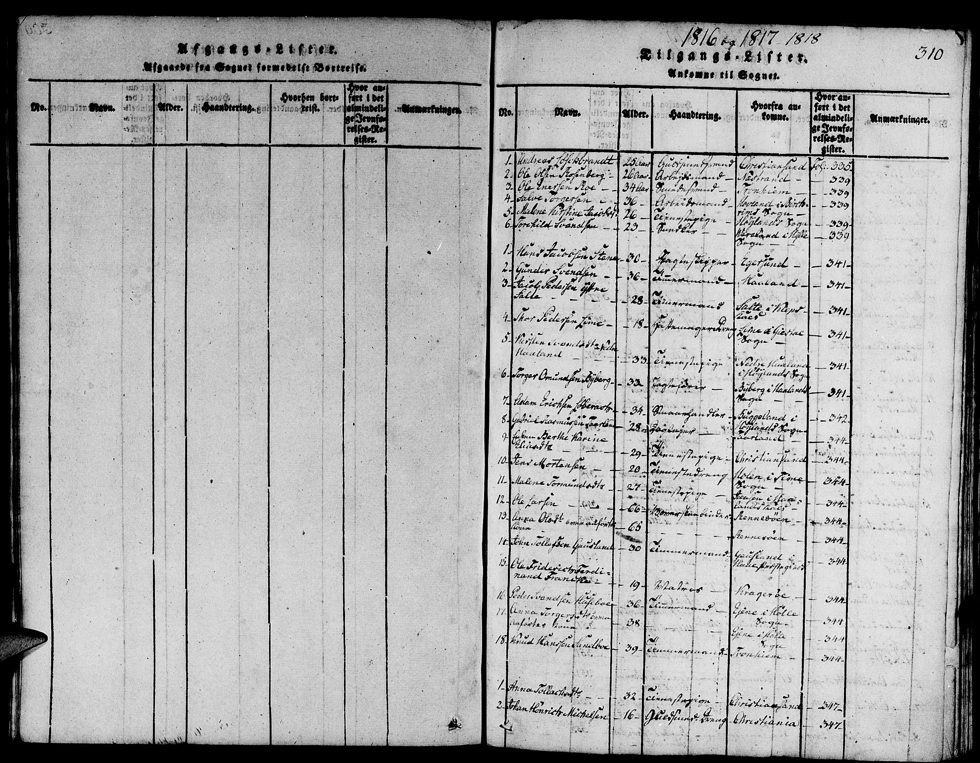 Domkirken sokneprestkontor, SAST/A-101812/001/30/30BA/L0008: Parish register (official) no. A 8, 1816-1821, p. 310