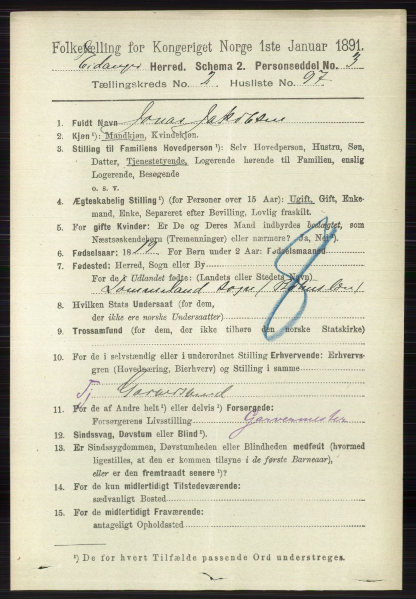 RA, 1891 census for 0813 Eidanger, 1891, p. 1439