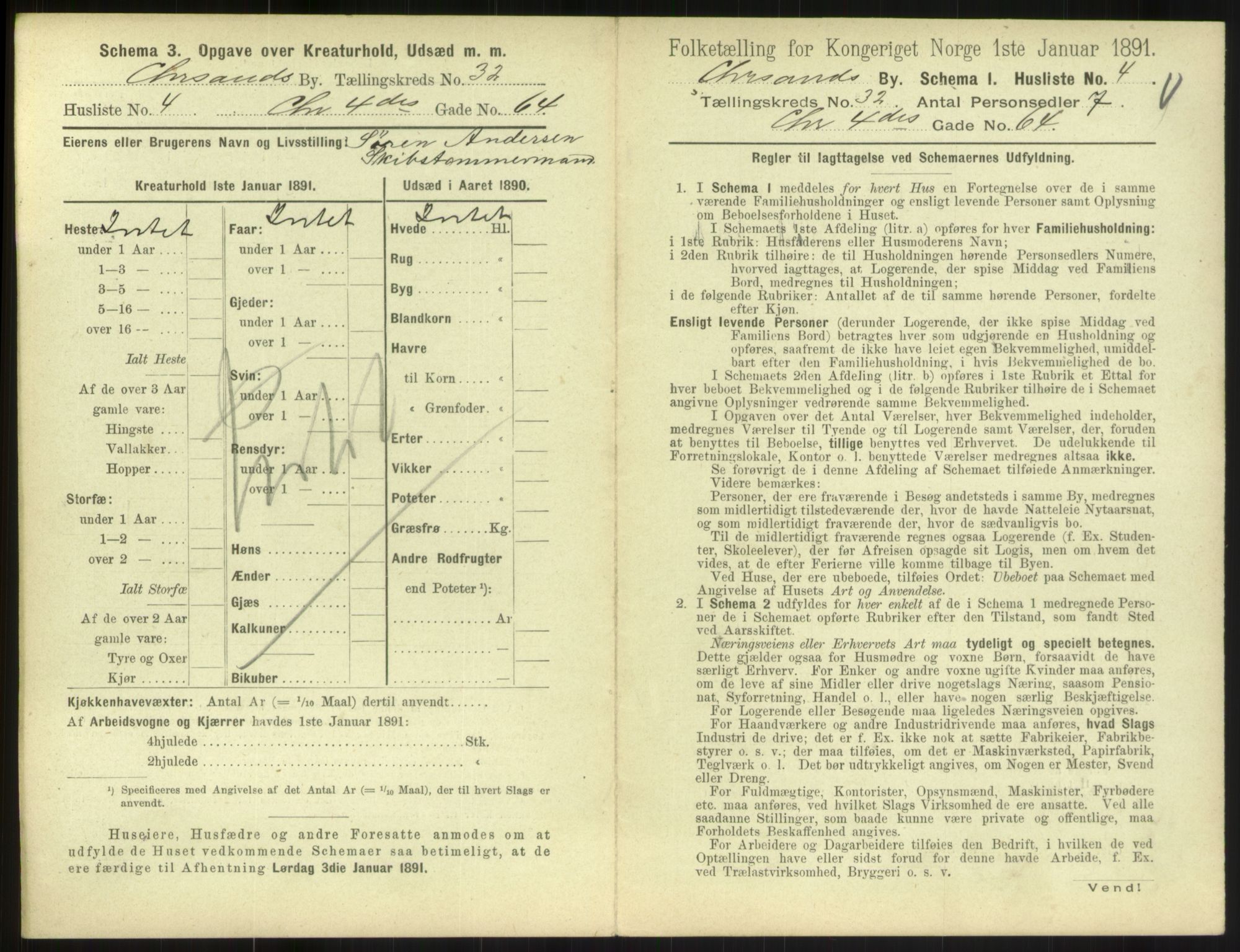 RA, 1891 census for 1001 Kristiansand, 1891, p. 1702