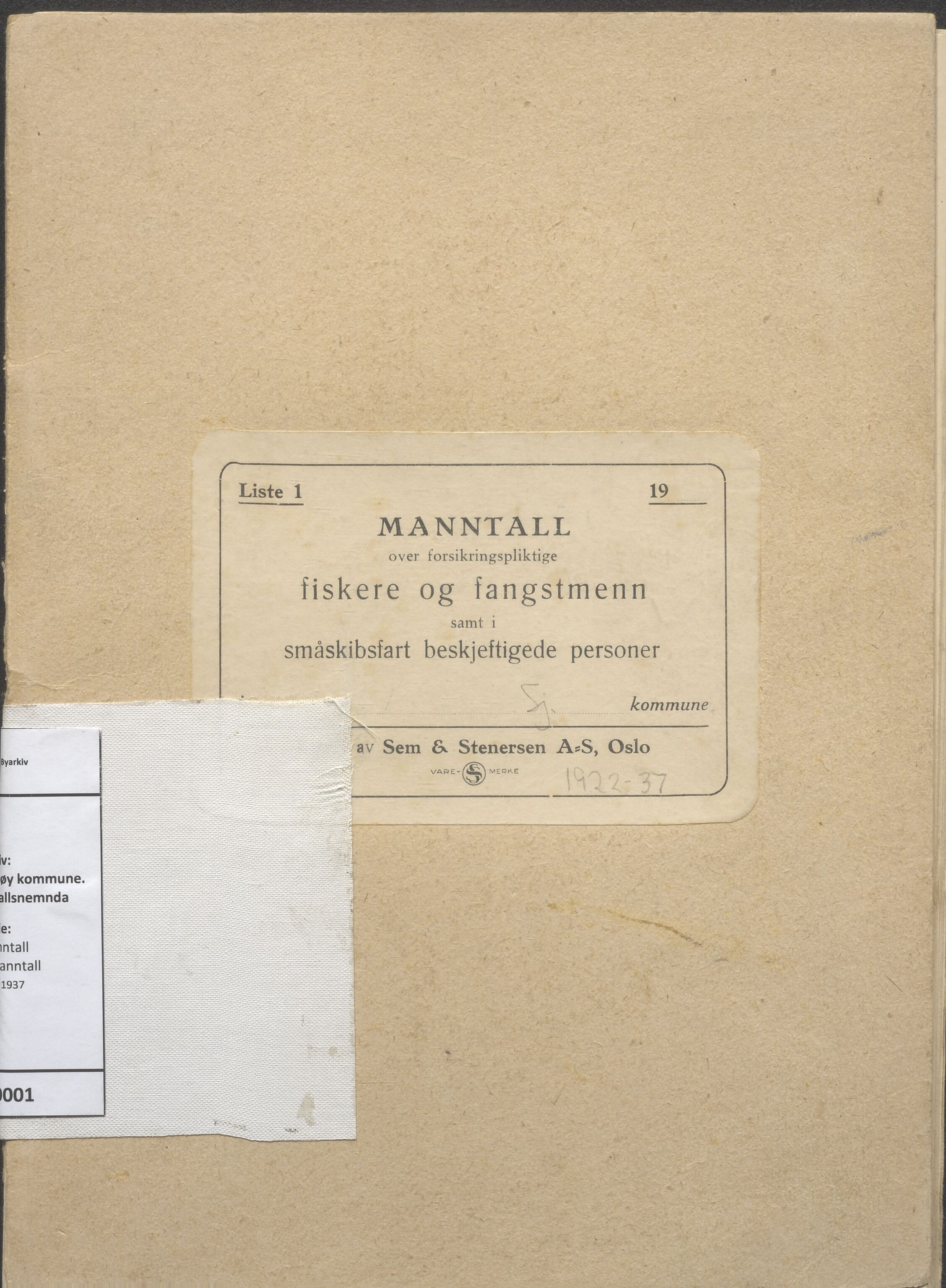 Sjernarøy kommune. Fiskermanntallsnemnda, BYST/A-0906/F/L0001: Fiskermanntall, 1922-1937