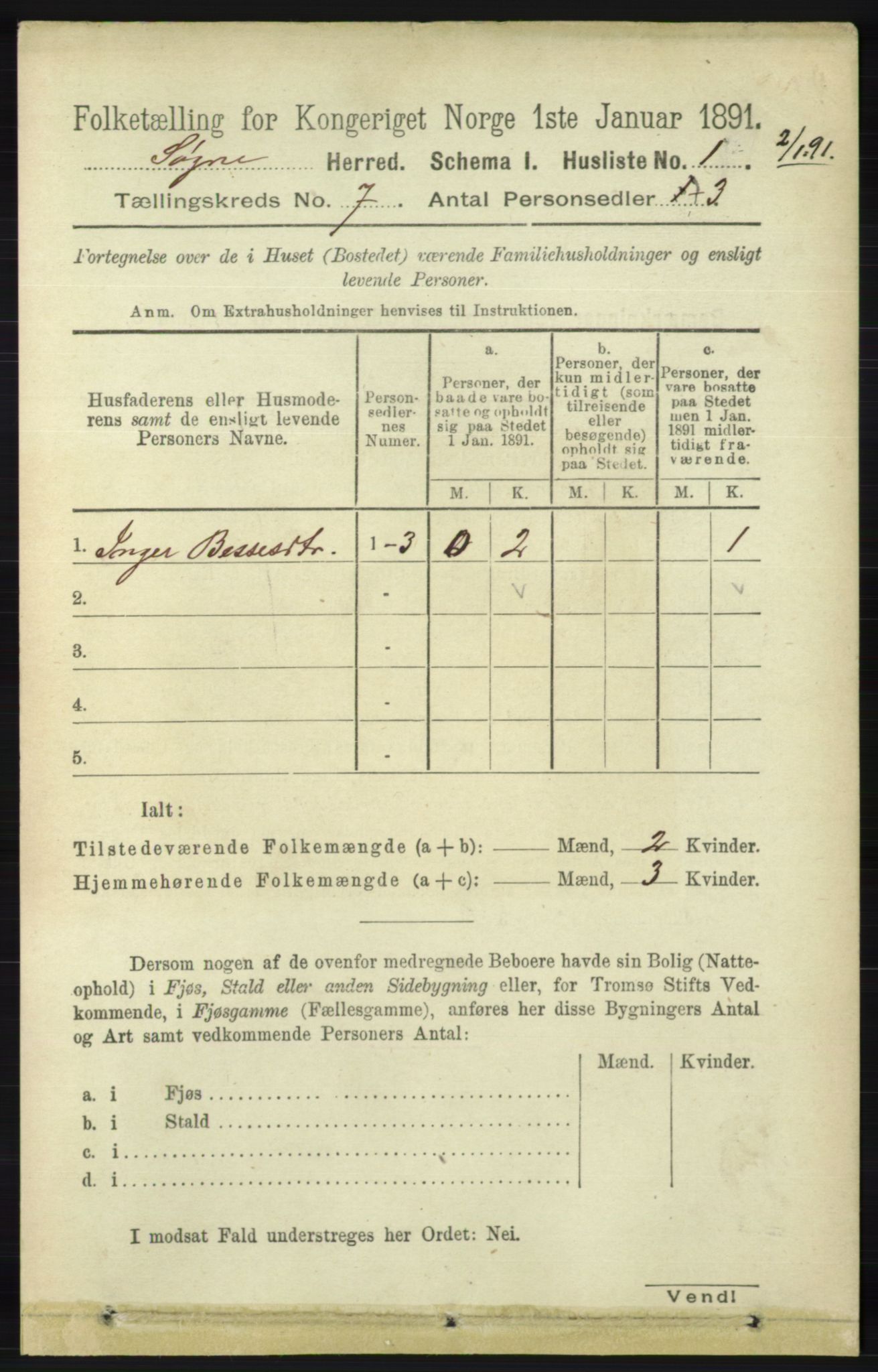 RA, 1891 census for 1018 Søgne, 1891, p. 1424