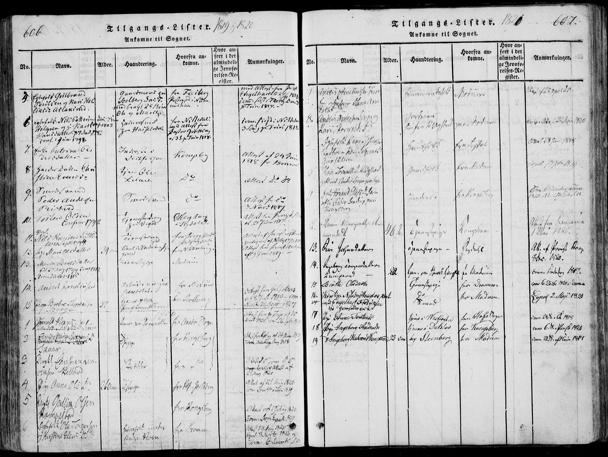 Eiker kirkebøker, AV/SAKO-A-4/F/Fa/L0011: Parish register (official) no. I 11, 1814-1827, p. 606-607