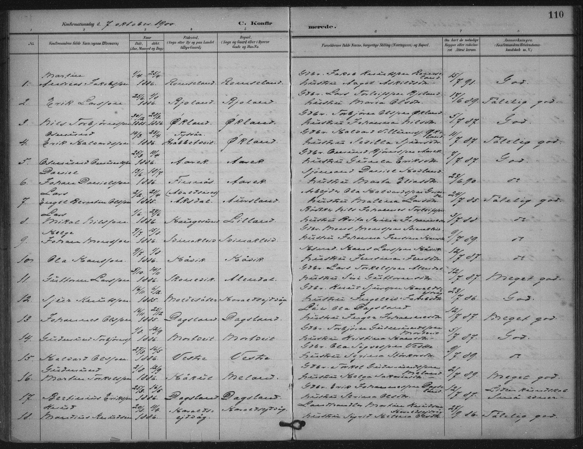 Skjold sokneprestkontor, SAST/A-101847/H/Ha/Haa/L0011: Parish register (official) no. A 11, 1897-1914, p. 110