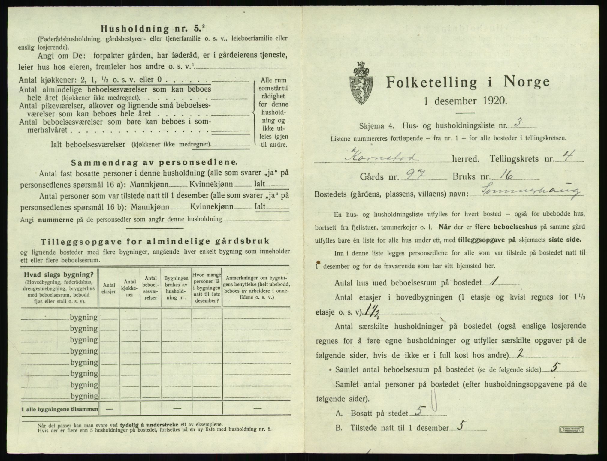 SAT, 1920 census for Kornstad, 1920, p. 323