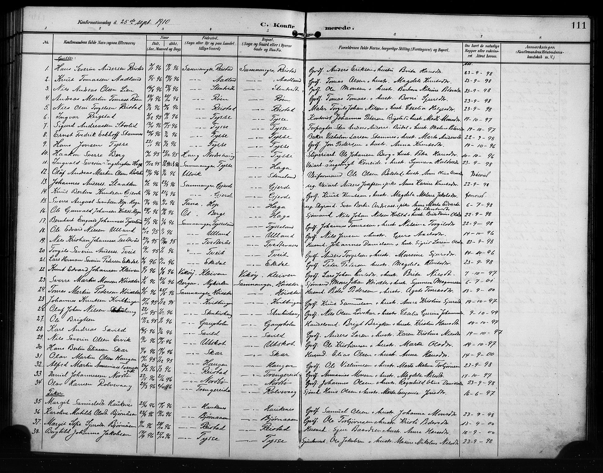Samnanger Sokneprestembete, AV/SAB-A-77501/H/Hab: Parish register (copy) no. A 3, 1898-1914, p. 111