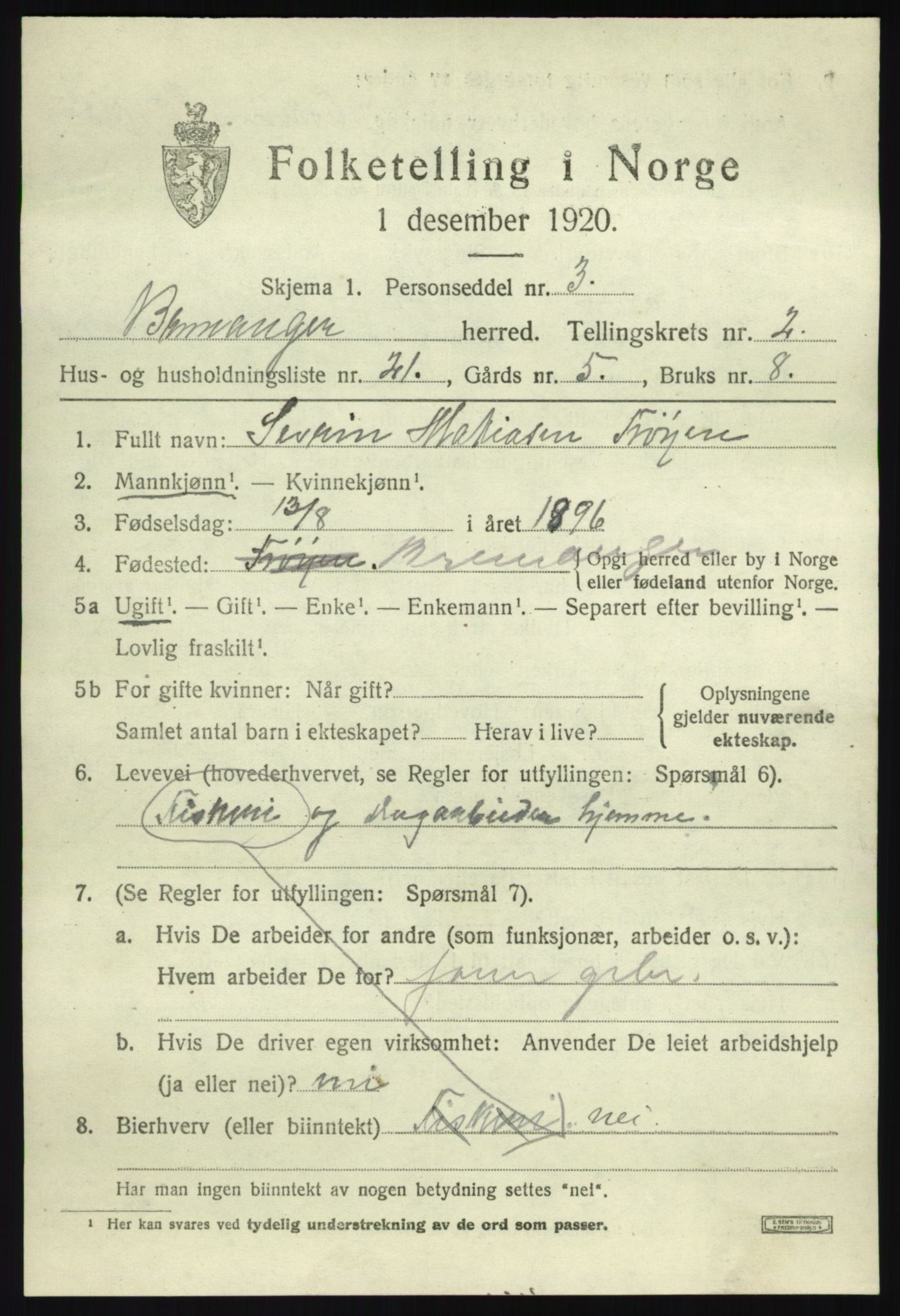 SAB, 1920 census for Bremanger, 1920, p. 2010