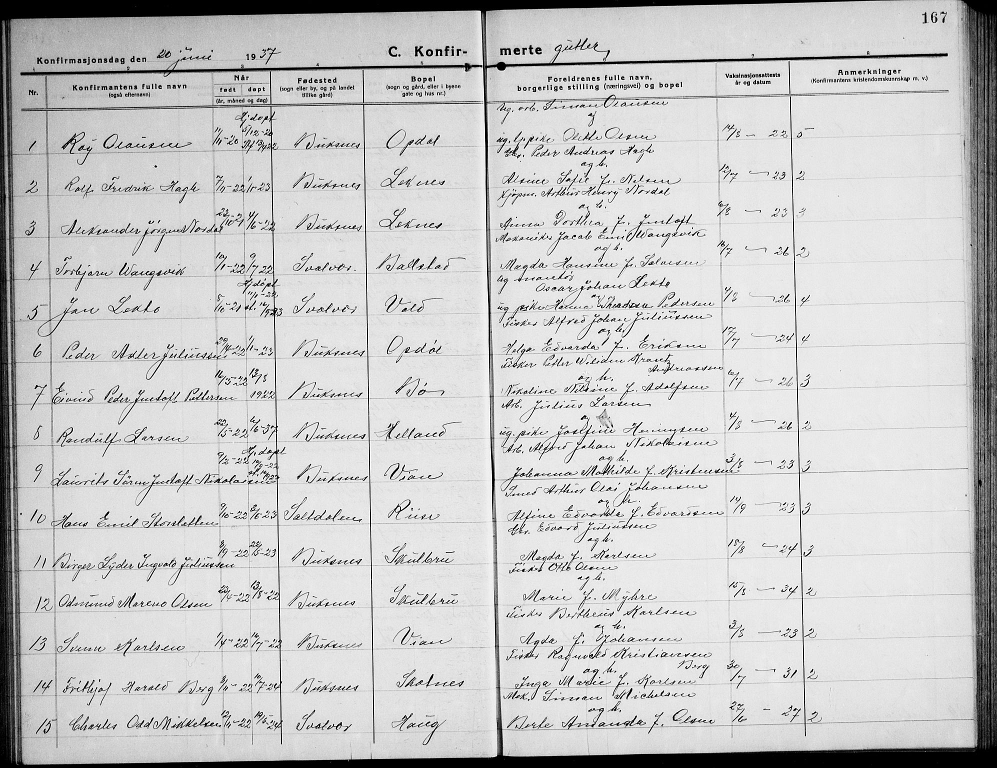 Ministerialprotokoller, klokkerbøker og fødselsregistre - Nordland, AV/SAT-A-1459/881/L1170: Parish register (copy) no. 881C07, 1930-1943, p. 167