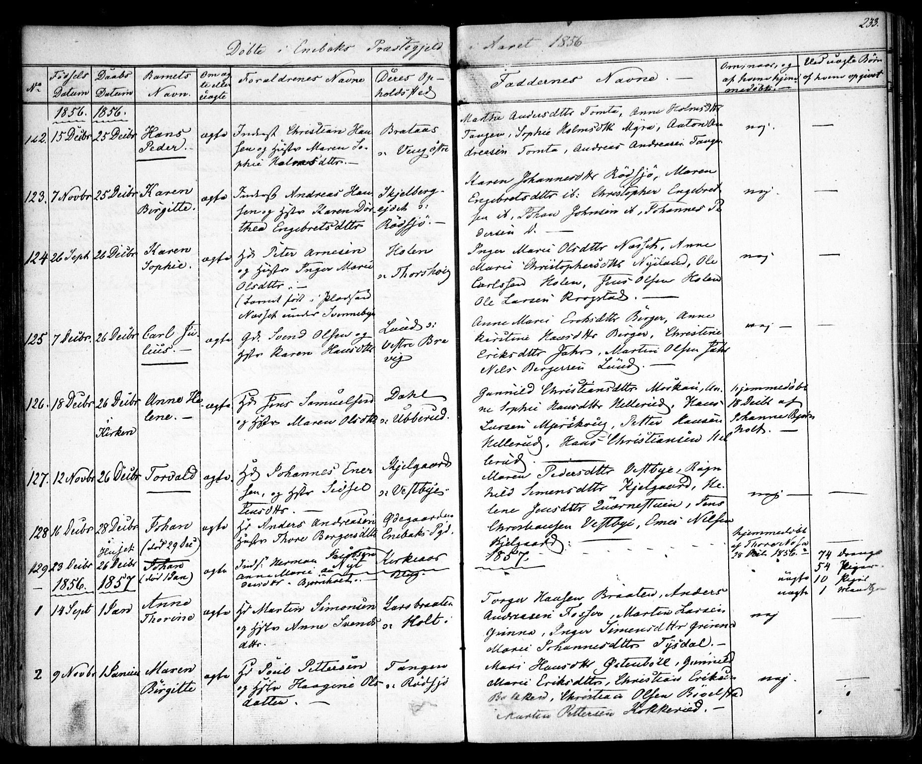 Enebakk prestekontor Kirkebøker, SAO/A-10171c/F/Fa/L0009: Parish register (official) no. I 9, 1832-1861, p. 233