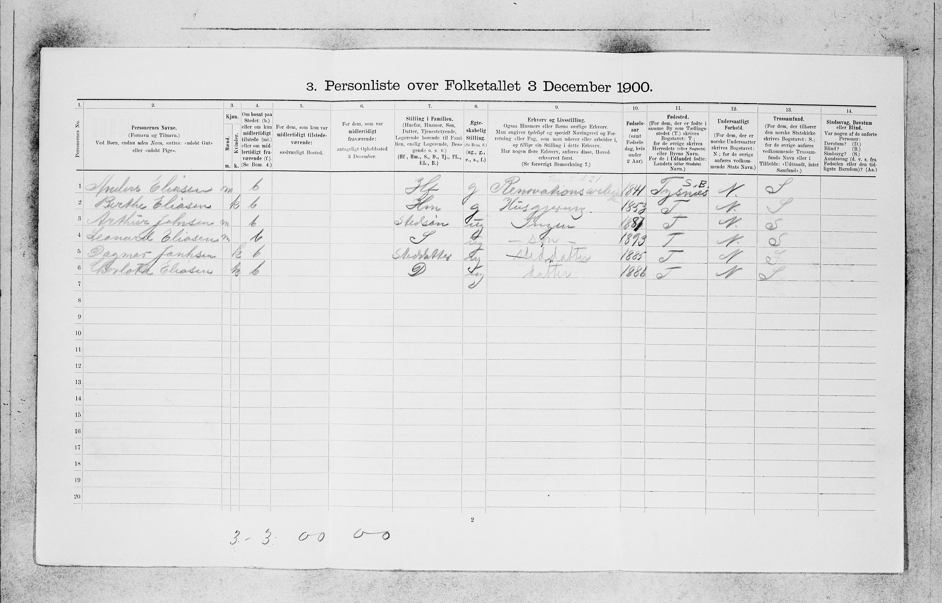 SAB, 1900 census for Bergen, 1900, p. 19550