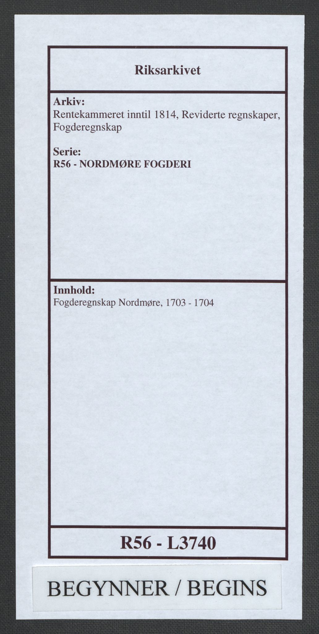 Rentekammeret inntil 1814, Reviderte regnskaper, Fogderegnskap, AV/RA-EA-4092/R56/L3740: Fogderegnskap Nordmøre, 1703-1704, p. 1