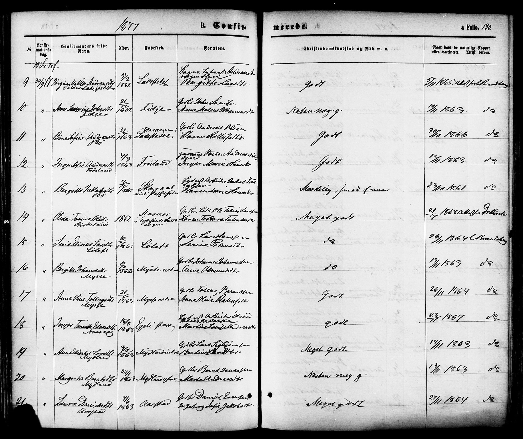 Sokndal sokneprestkontor, AV/SAST-A-101808: Parish register (official) no. A 10, 1874-1886, p. 180