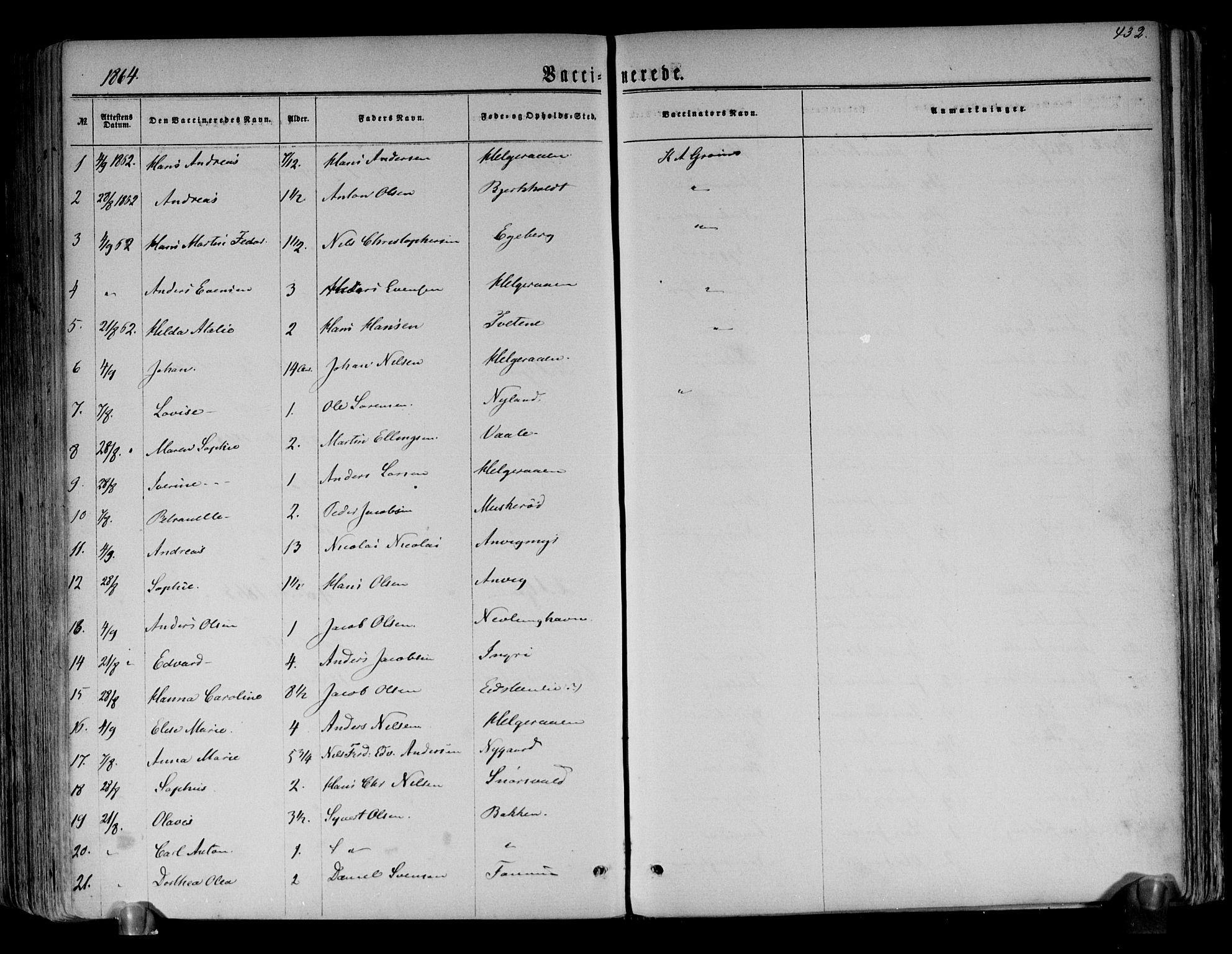 Brunlanes kirkebøker, AV/SAKO-A-342/F/Fa/L0005: Parish register (official) no. I 5, 1862-1877, p. 432