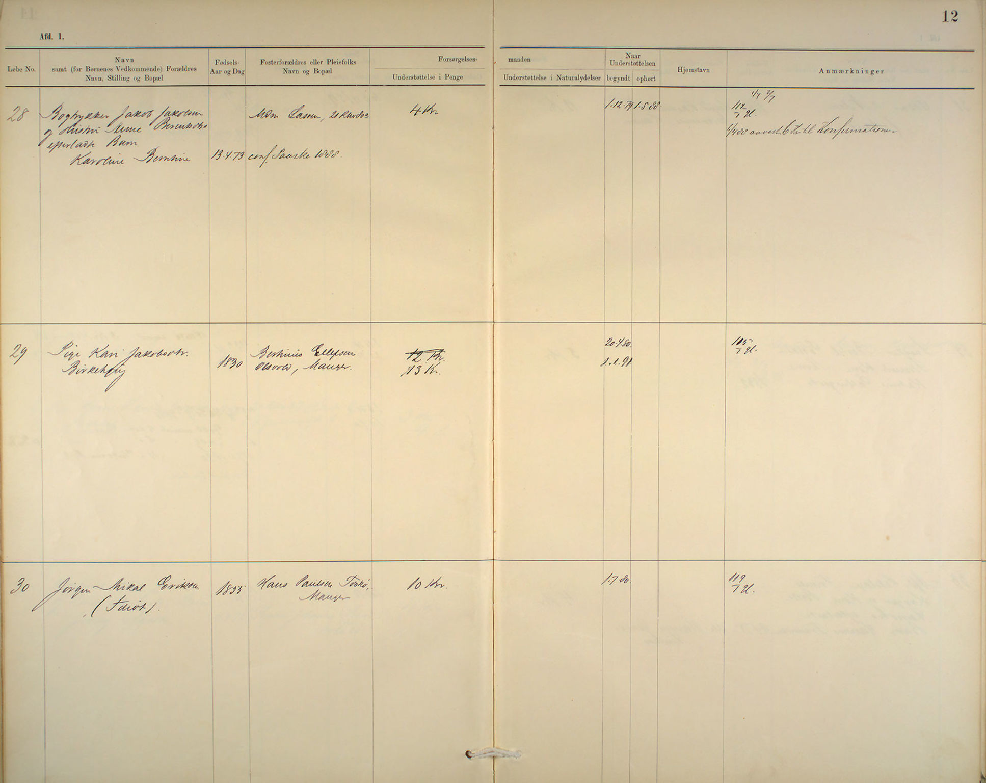 Bergen fattigvesen, BBA/-, 1886-1891, p. 12