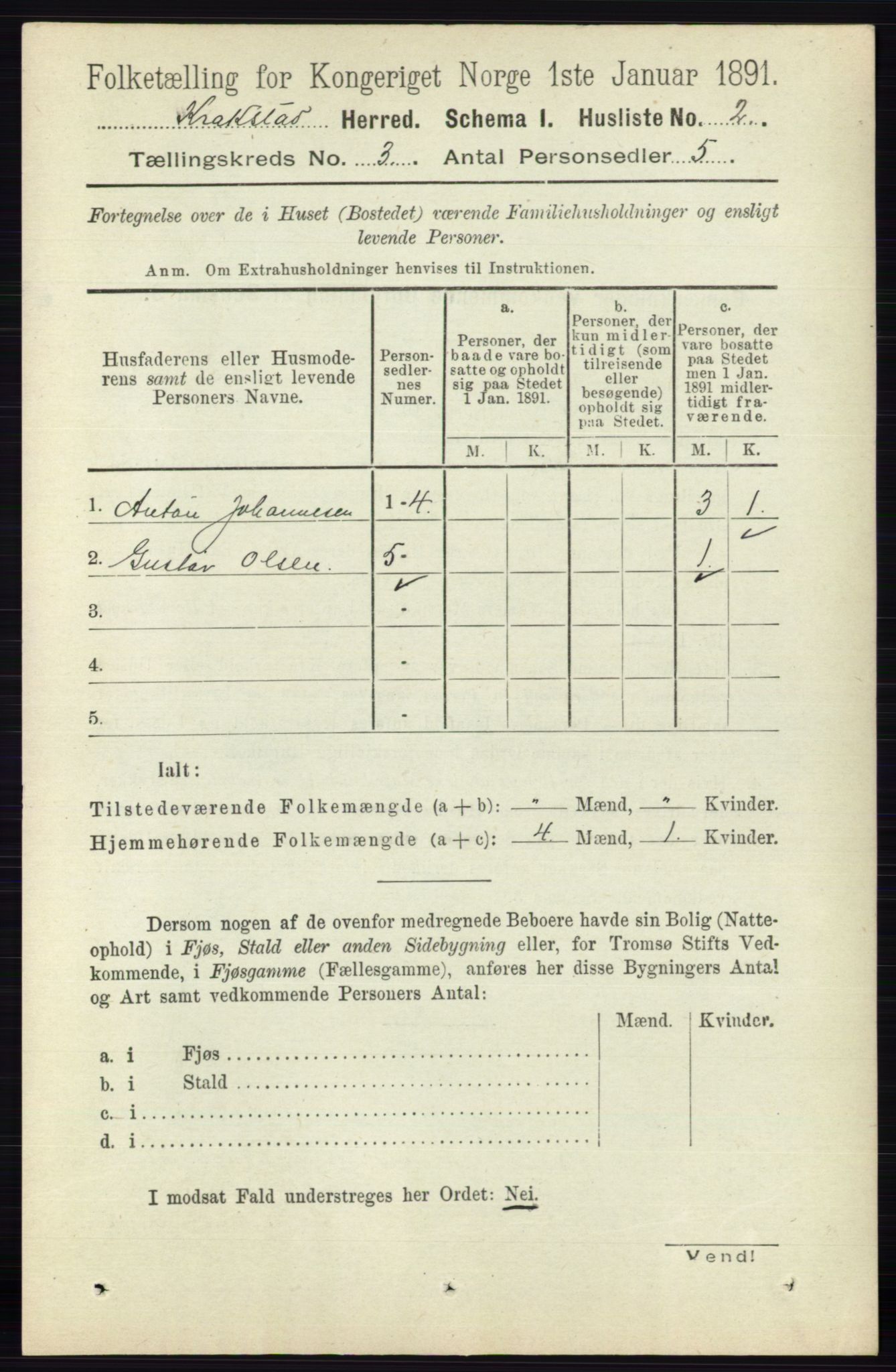 RA, 1891 census for 0212 Kråkstad, 1891, p. 1117