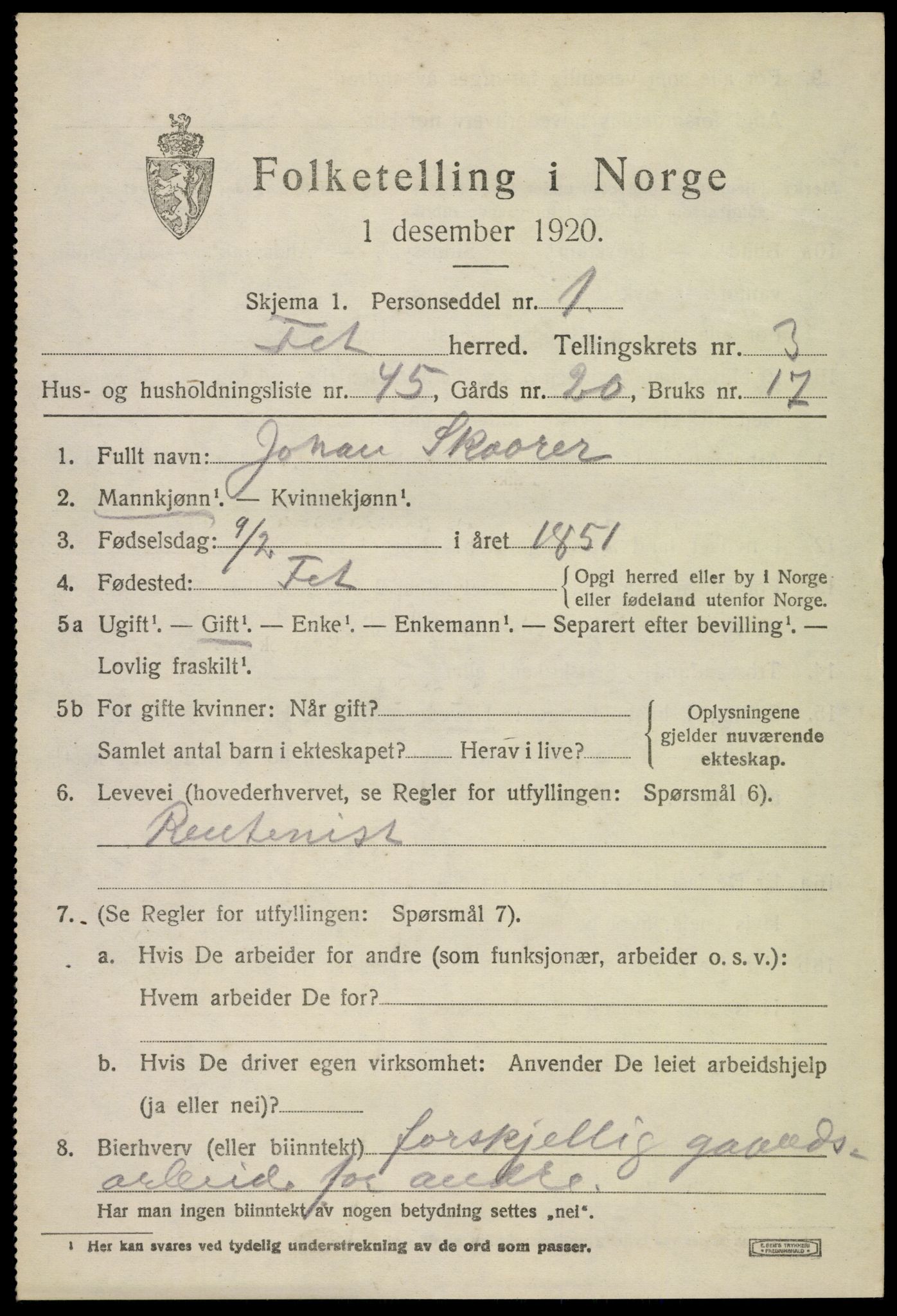 SAO, 1920 census for Fet, 1920, p. 4362