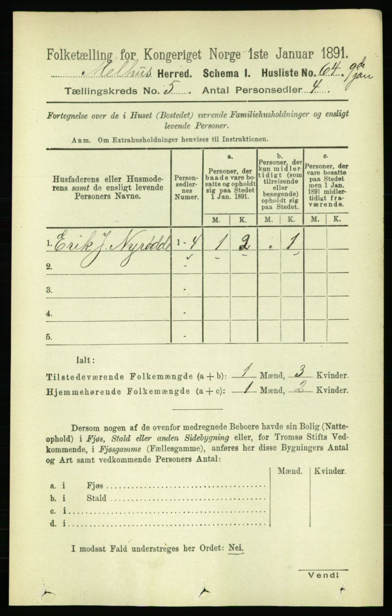 RA, 1891 census for 1653 Melhus, 1891, p. 2418