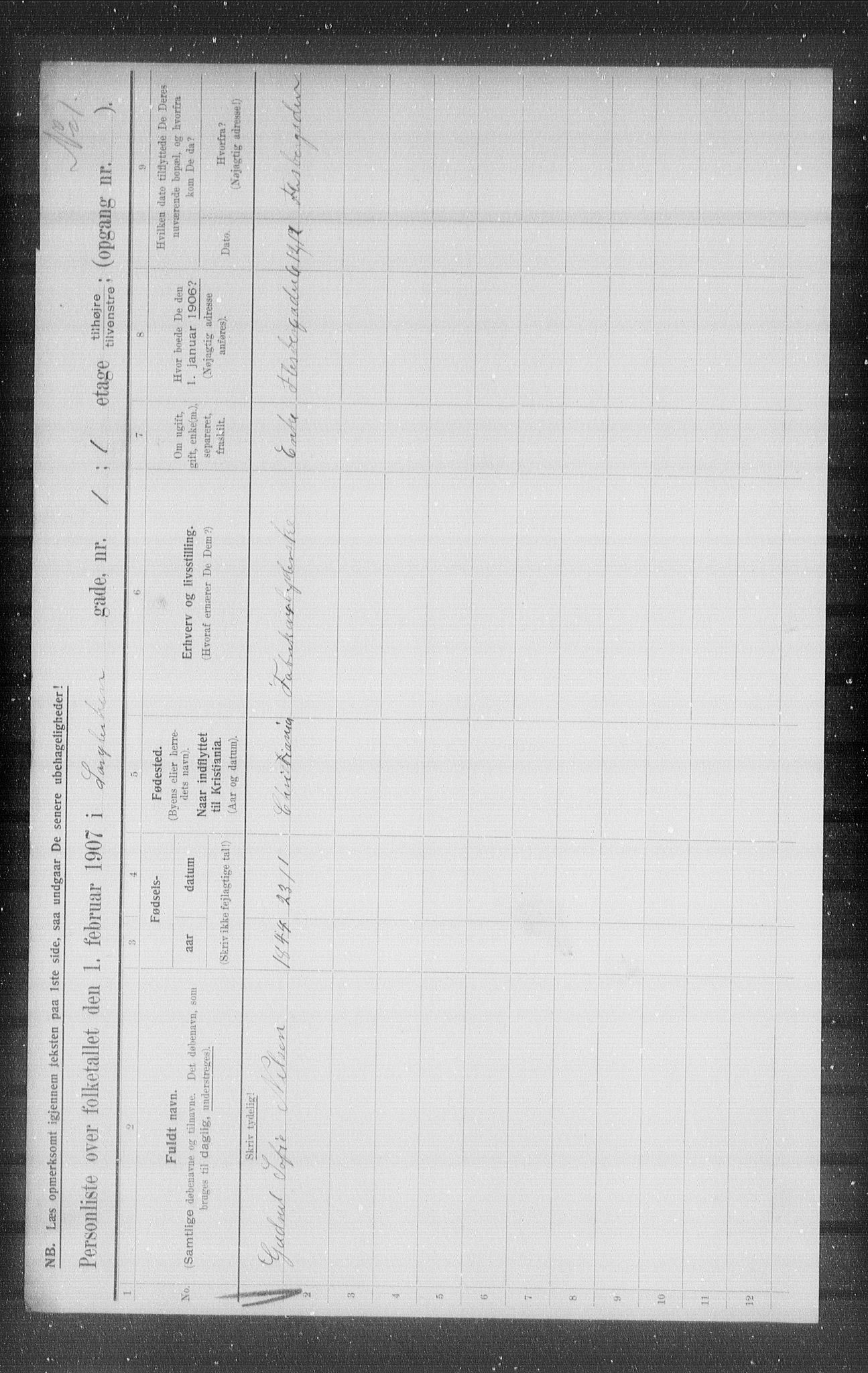 OBA, Municipal Census 1907 for Kristiania, 1907, p. 29067