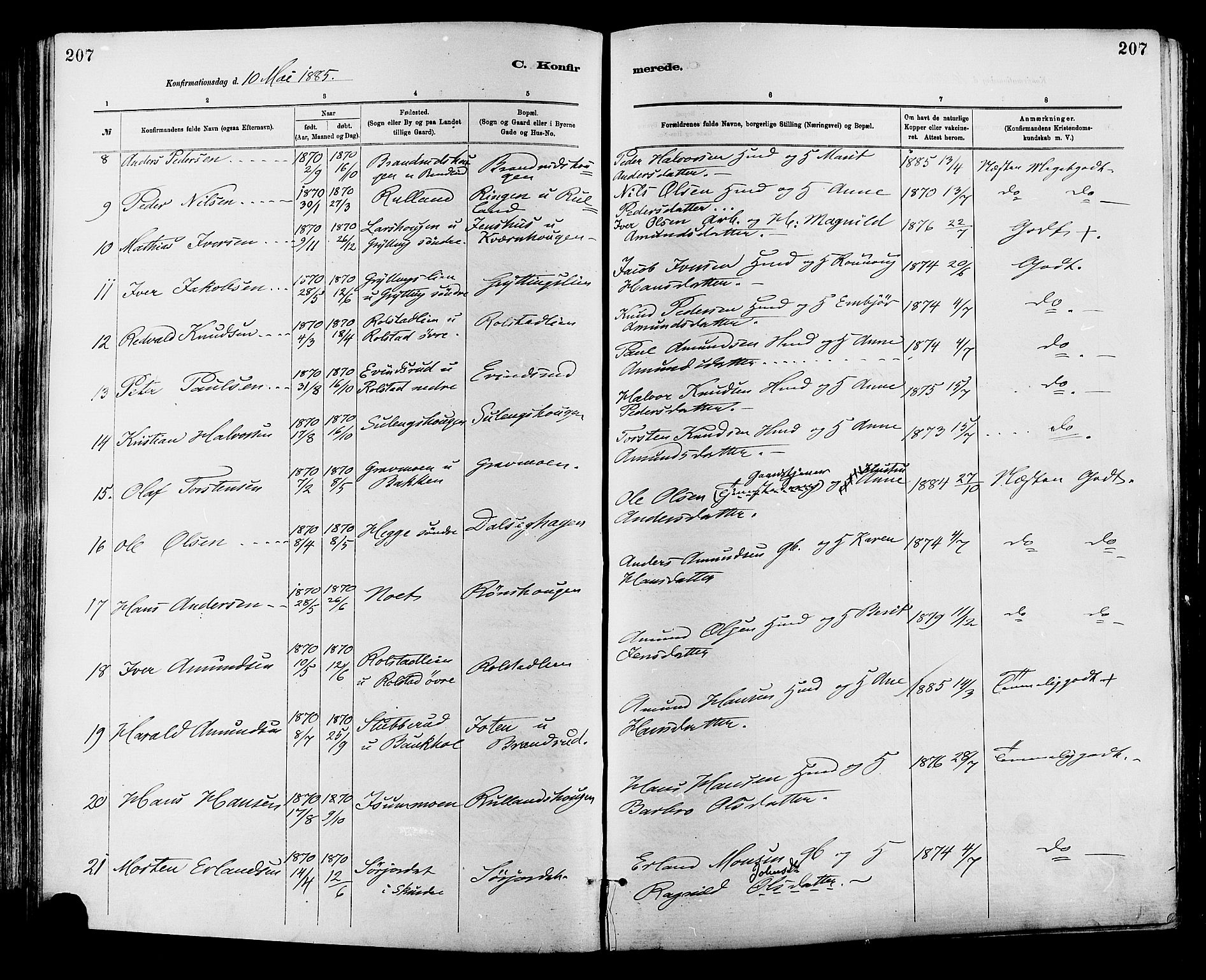 Sør-Fron prestekontor, SAH/PREST-010/H/Ha/Haa/L0003: Parish register (official) no. 3, 1881-1897, p. 207