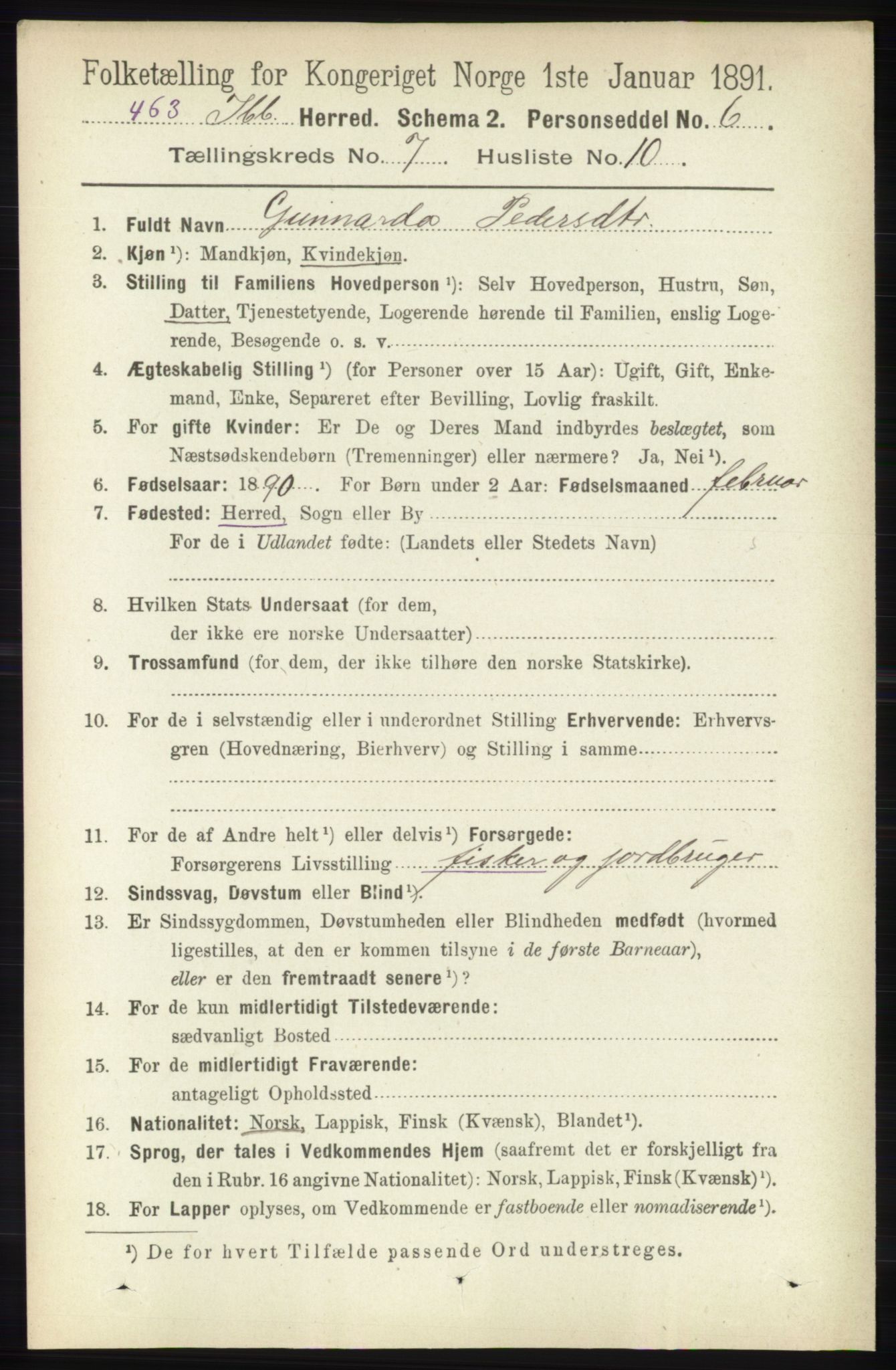 RA, 1891 census for 1917 Ibestad, 1891, p. 4244