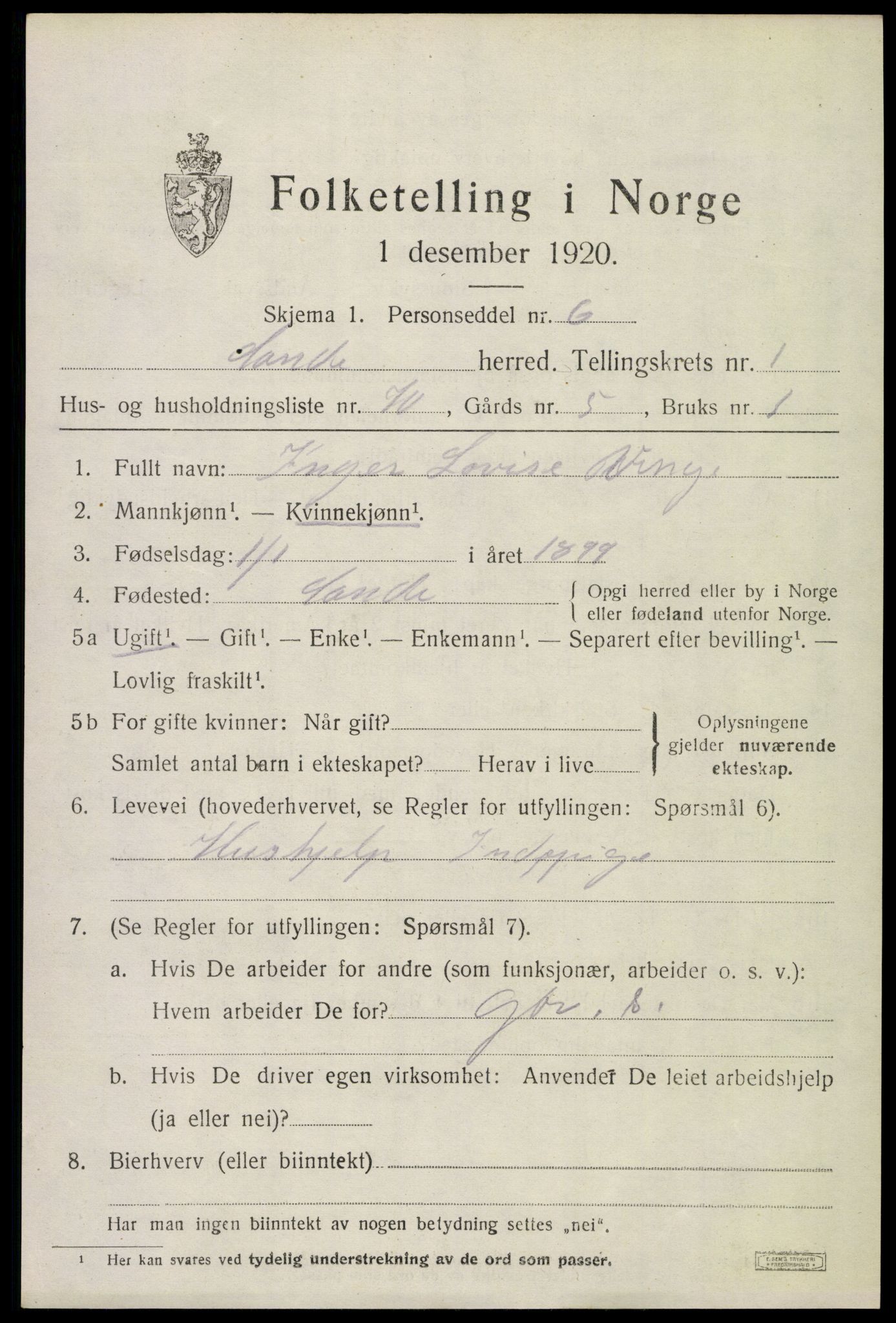 SAKO, 1920 census for Sande, 1920, p. 1988