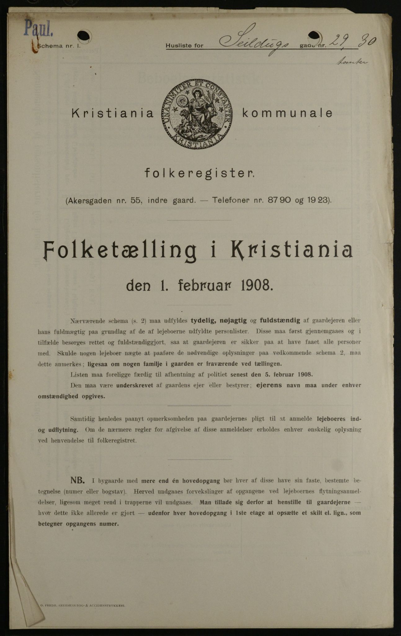 OBA, Municipal Census 1908 for Kristiania, 1908, p. 85140