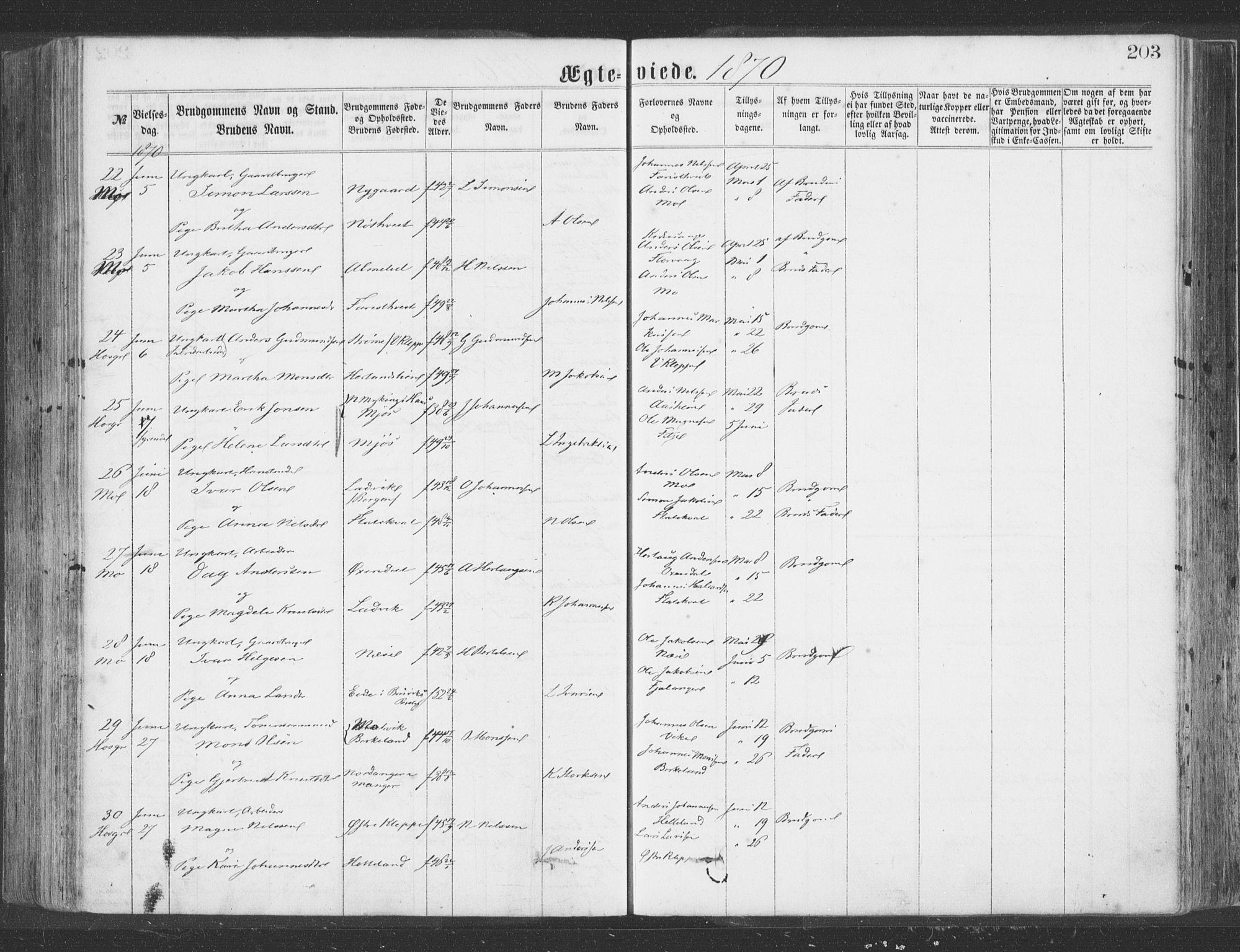 Hosanger sokneprestembete, AV/SAB-A-75801/H/Haa: Parish register (official) no. A 9, 1864-1876, p. 203