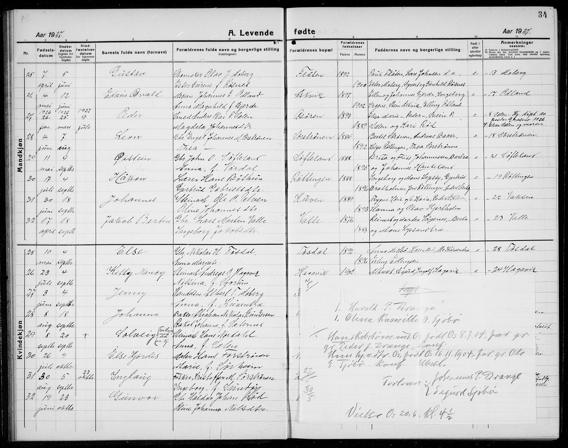 Os sokneprestembete, AV/SAB-A-99929: Parish register (copy) no. A 5, 1923-1941, p. 34