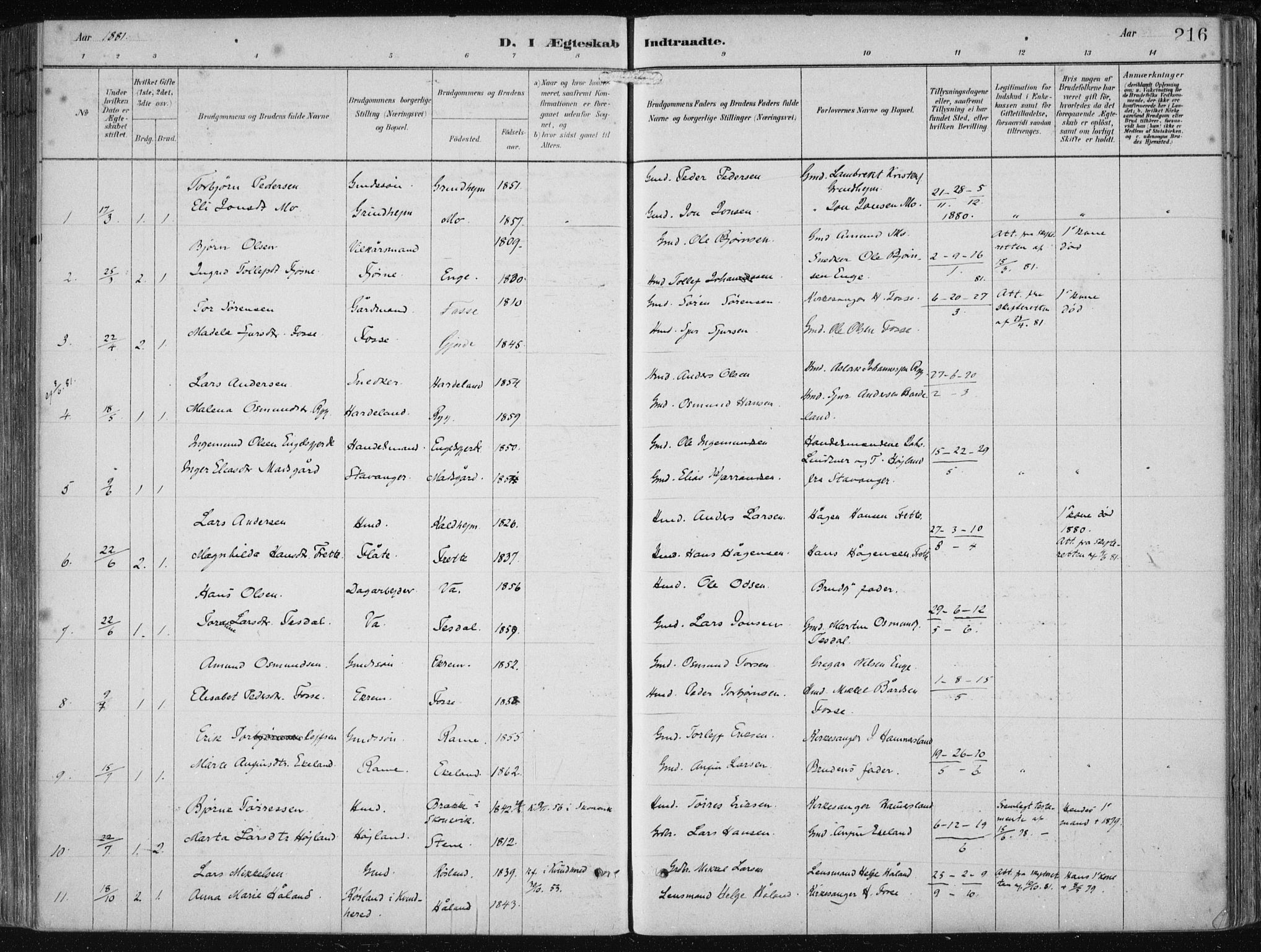 Etne sokneprestembete, AV/SAB-A-75001/H/Haa: Parish register (official) no. B  1, 1879-1919, p. 216