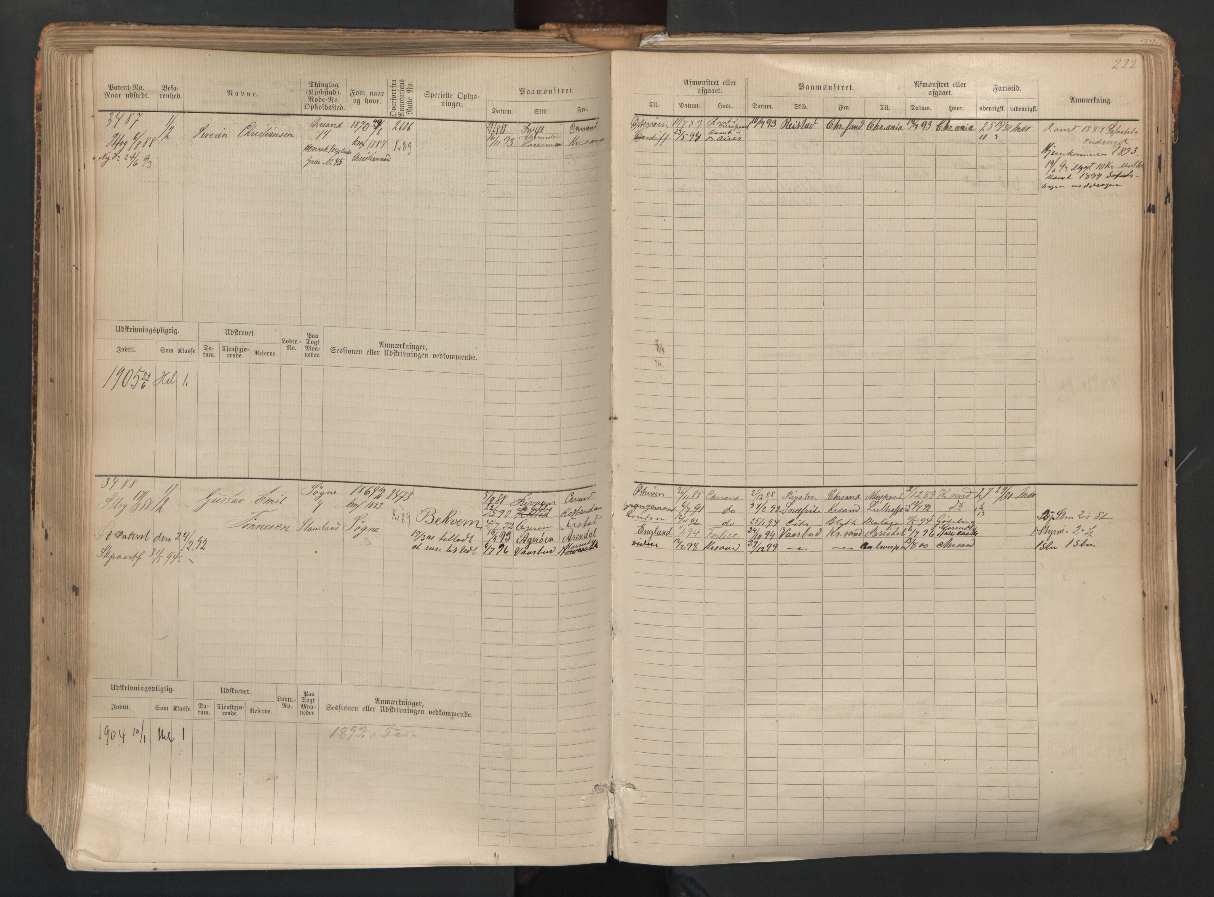 Kristiansand mønstringskrets, SAK/2031-0015/F/Fb/L0007: Hovedrulle nr 3049-3810, I-14, 1883-1940, p. 224