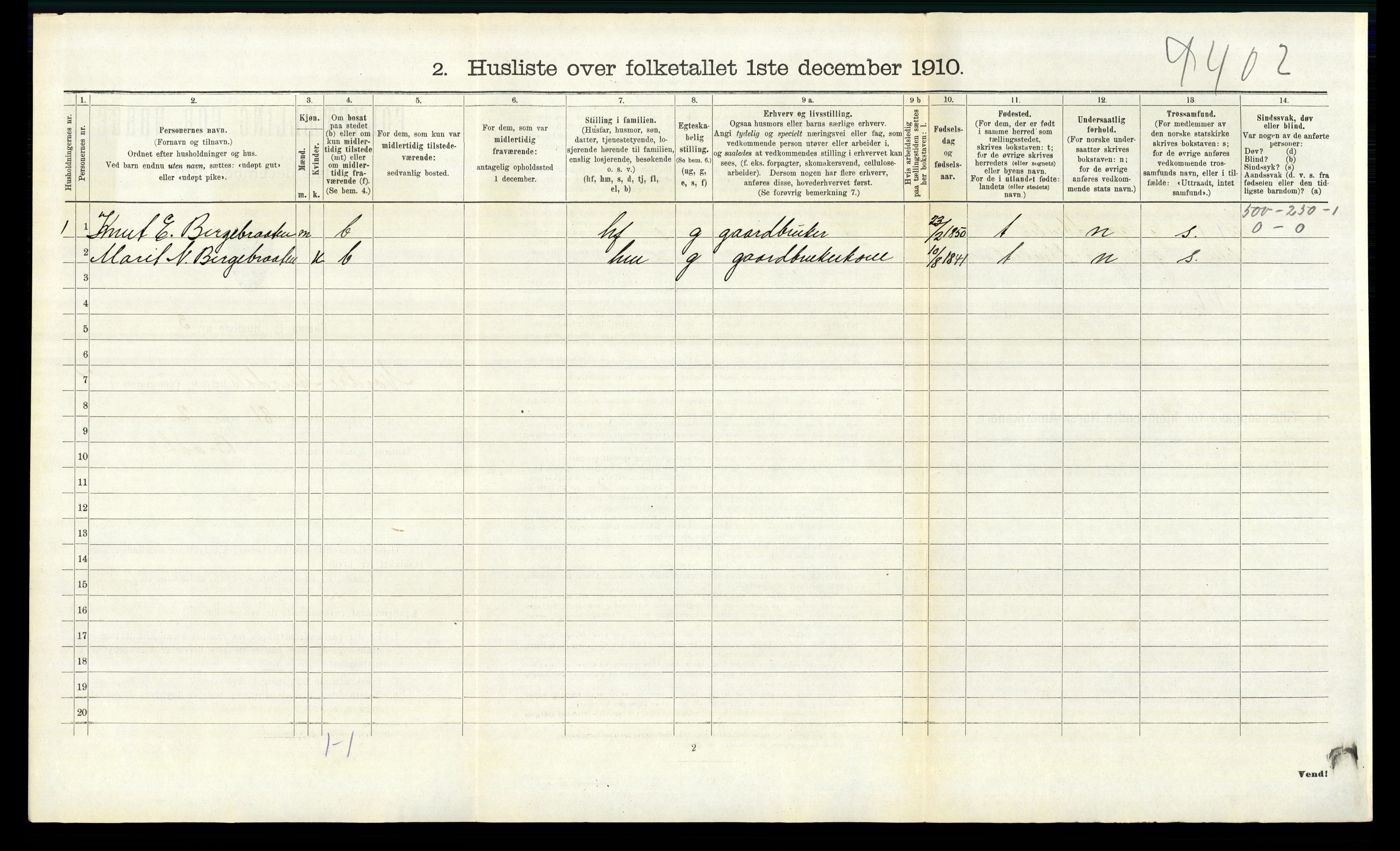 RA, 1910 census for Nord-Aurdal, 1910, p. 954