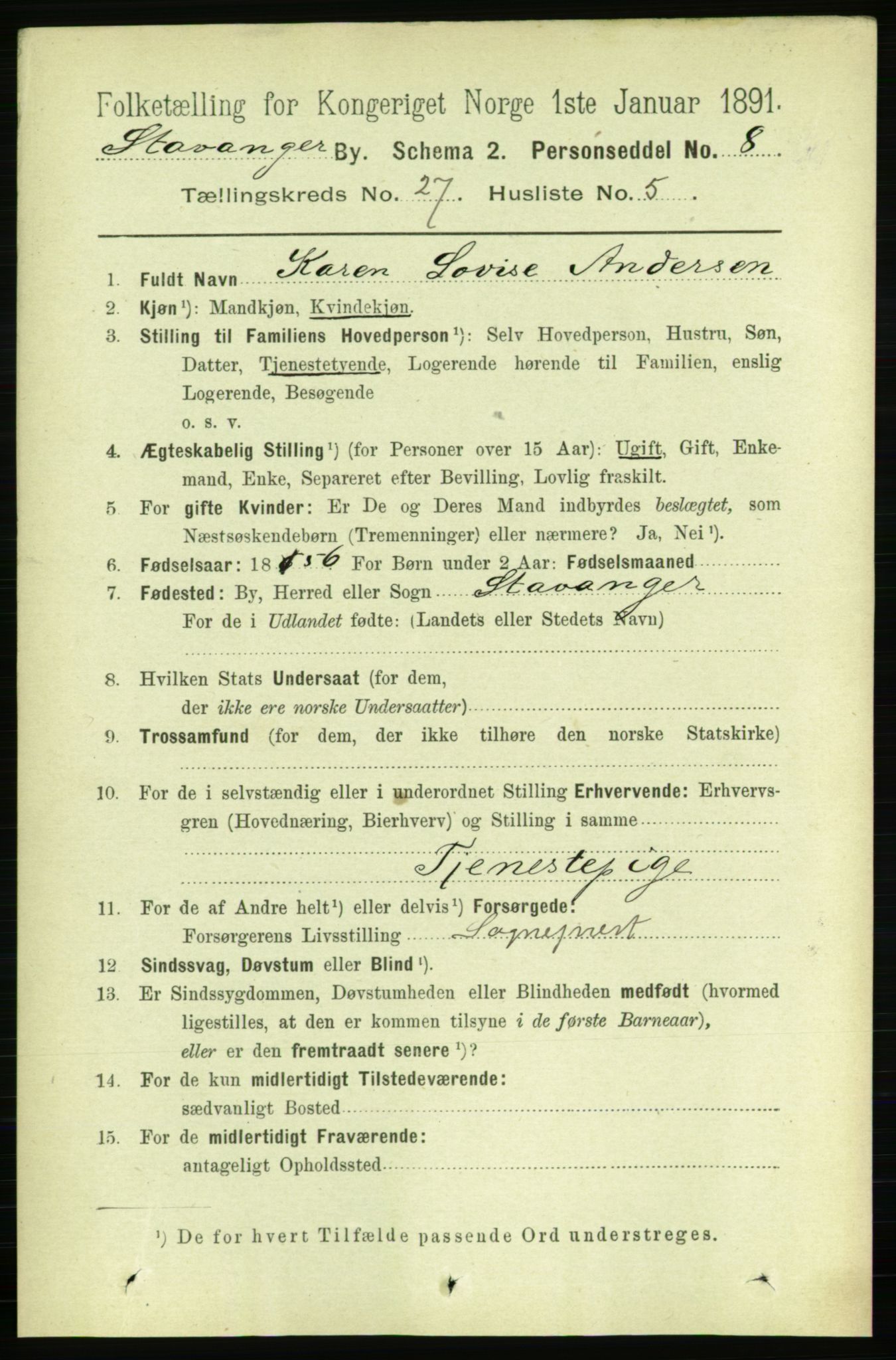 RA, 1891 census for 1103 Stavanger, 1891, p. 28956